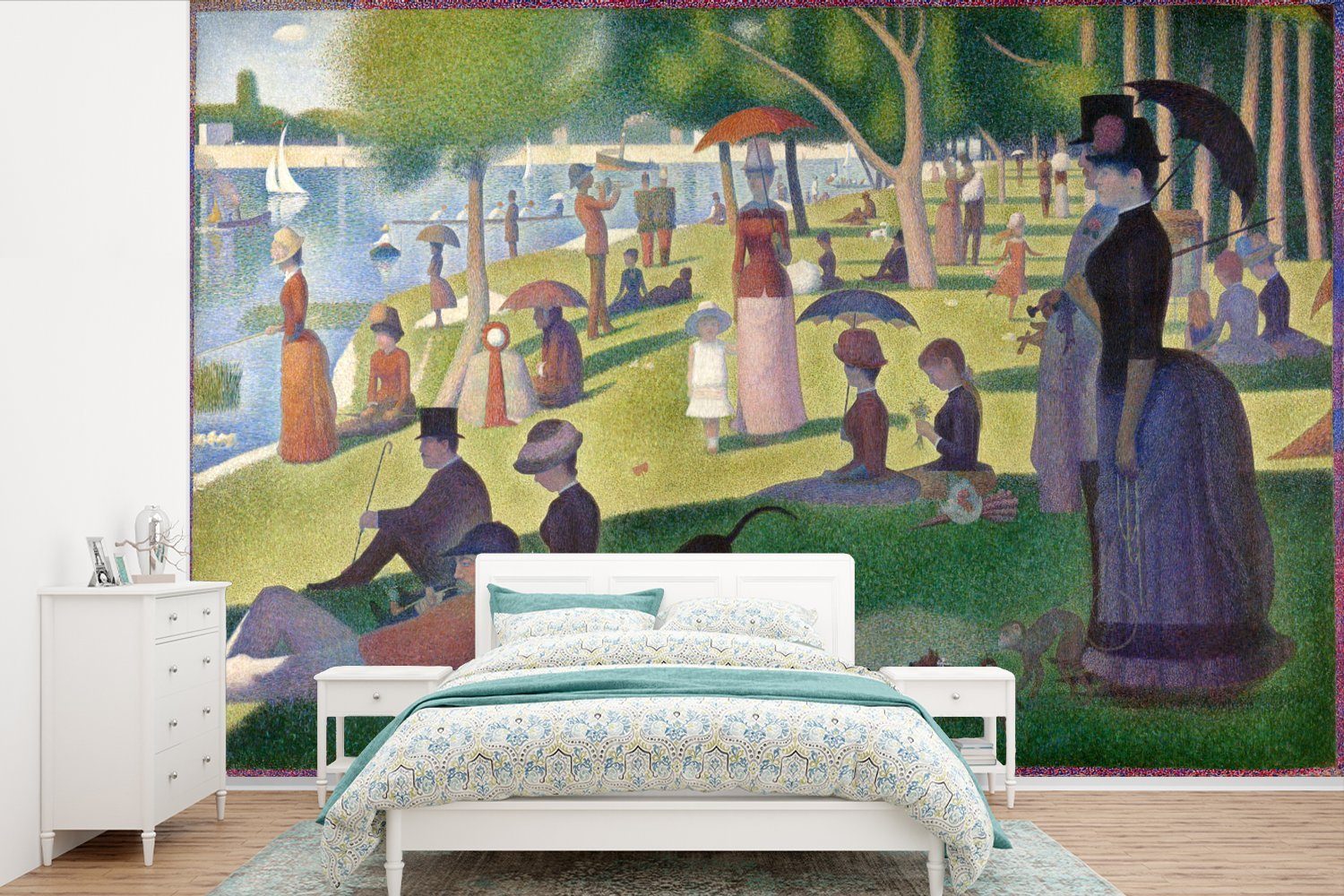 MuchoWow Fototapete Sonntagnachmittag auf der Insel La Grande Jatte - Gemälde von Claude, Matt, bedruckt, (6 St), Wallpaper für Wohnzimmer, Schlafzimmer, Kinderzimmer, Vinyl Tapete