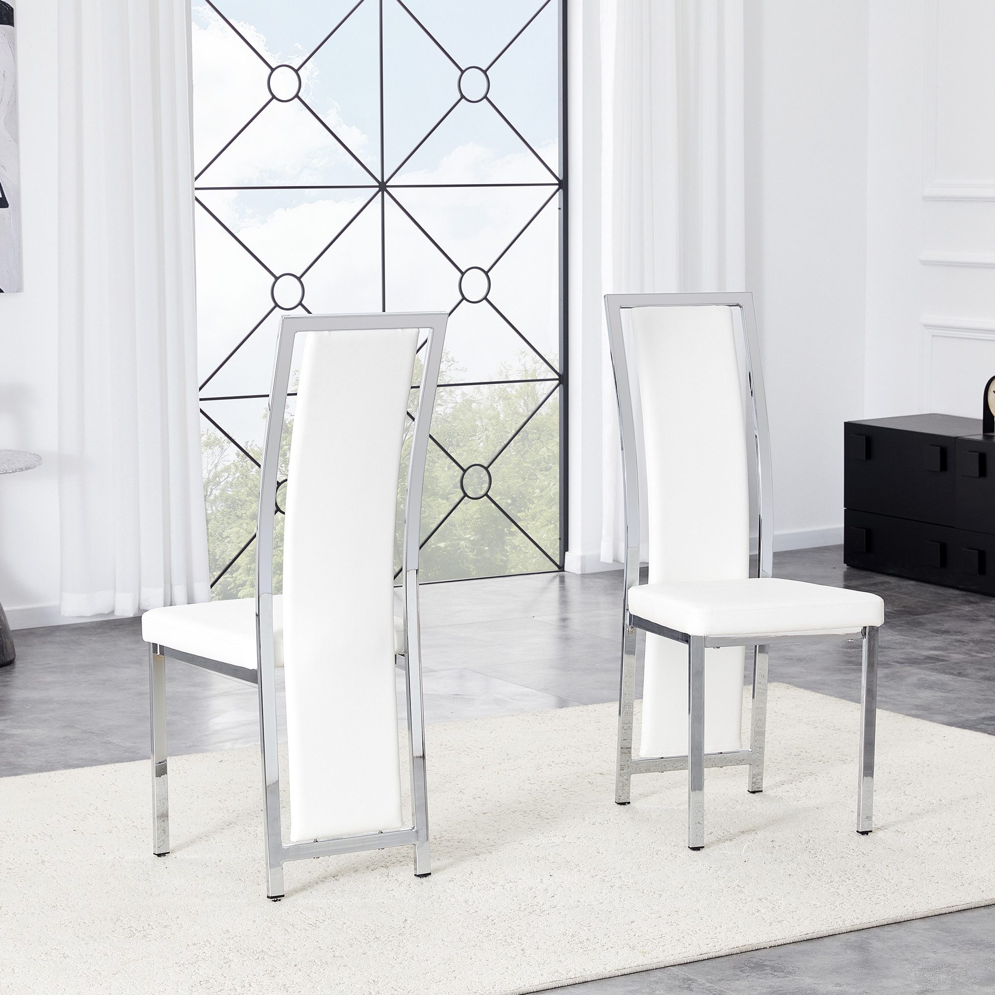 STILVORA Esszimmerstuhl 2er-Set Esstischstühle mit Weißes PU-Leder + Silberglanz Metallrahmen (2 St)