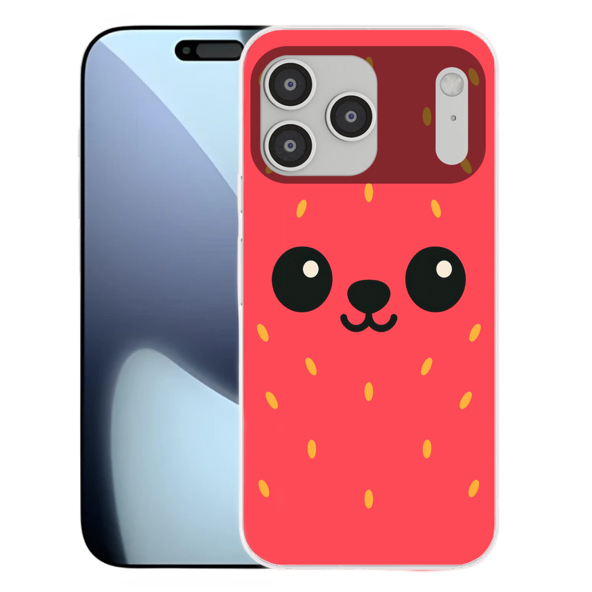 MuchoWow Handyhülle für Apple iPhone 17 Pro Max Katze - Erdbeere - Cartoon, Smartphone-Bumper, Print, Handy Schutzhülle Dünn