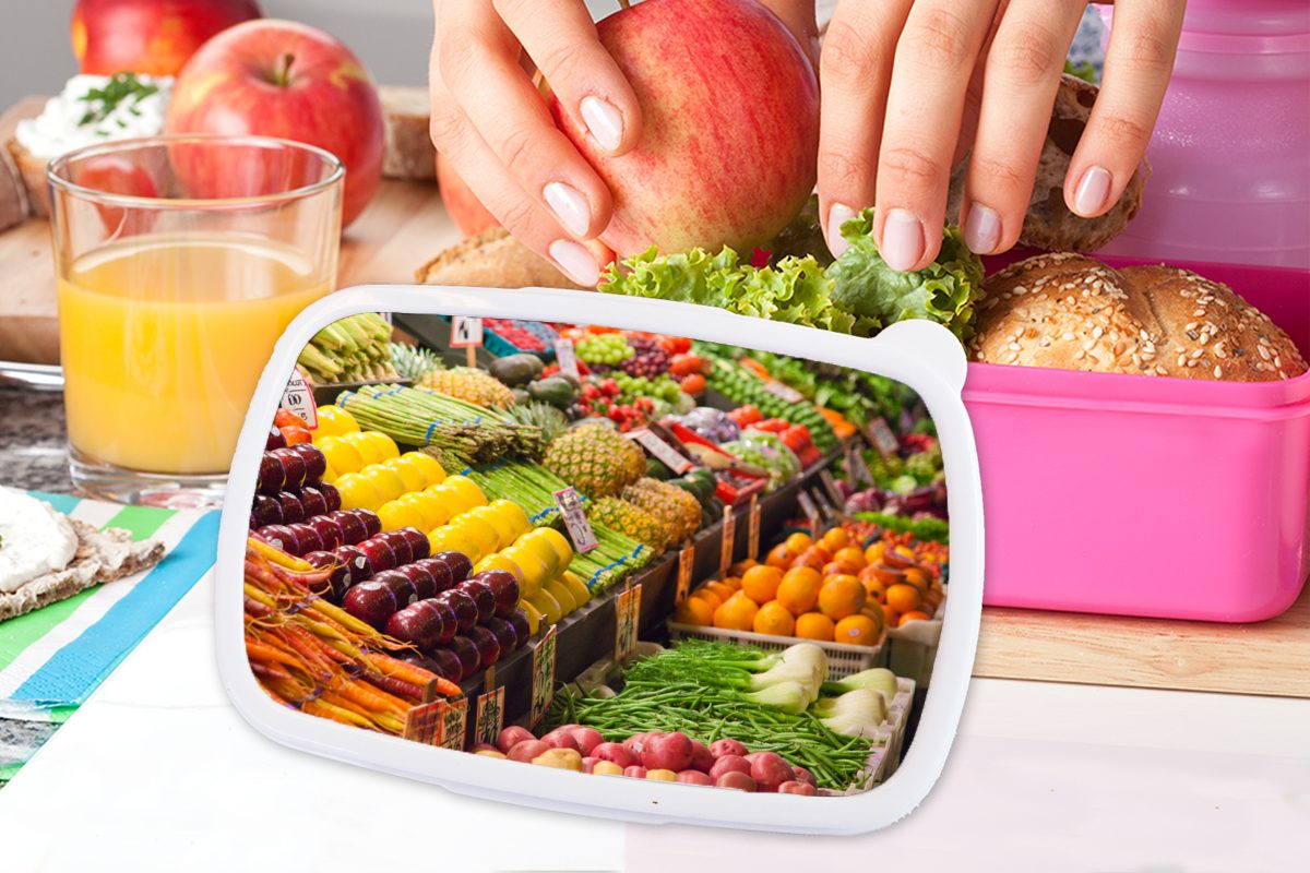 MuchoWow Kunststoff - Kisten Brotbox für Gemüse (2-tlg), Obst Lunchbox rosa Mädchen, Amerika, - Erwachsene, - Kunststoff, Brotdose Kinder, Snackbox,