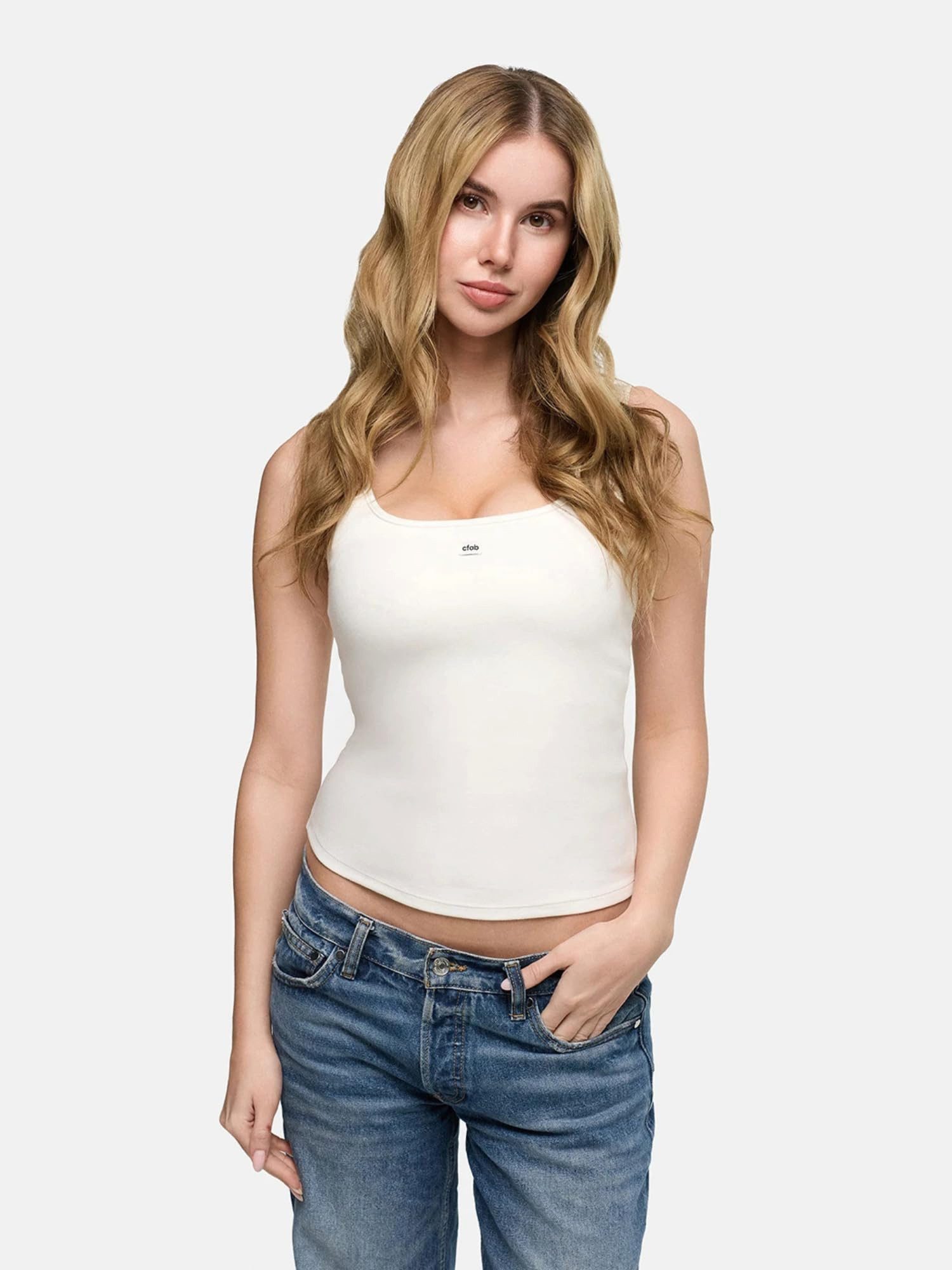 cfab (creamy fabrics) BH-Hemd Cotton Tank with Built-In Push-Up Bra-Weiß-L (1-tlg)
