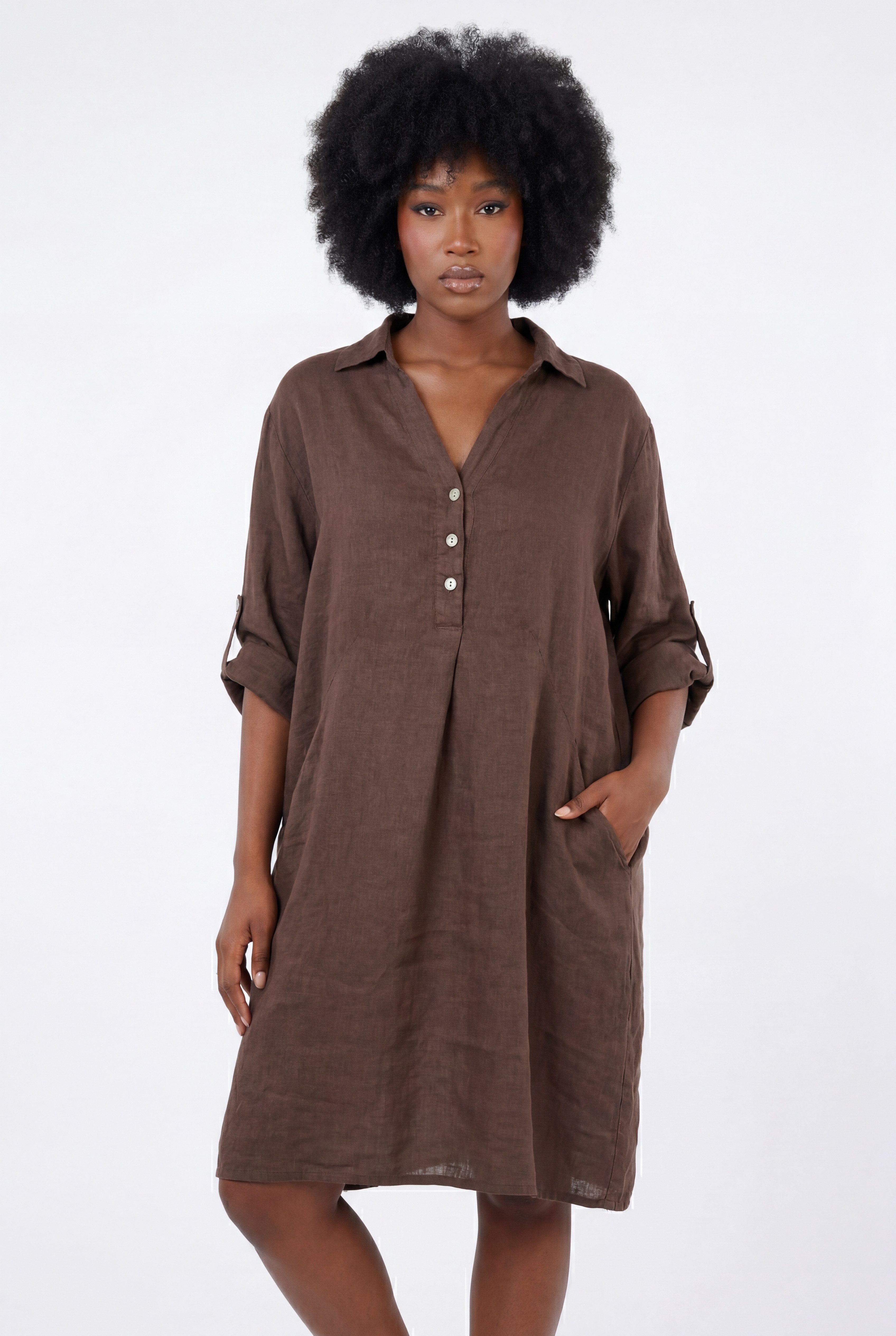 YC Fashion & Style Blusenkleid Leinen-Tunika Oversized One Size in Unifarbe