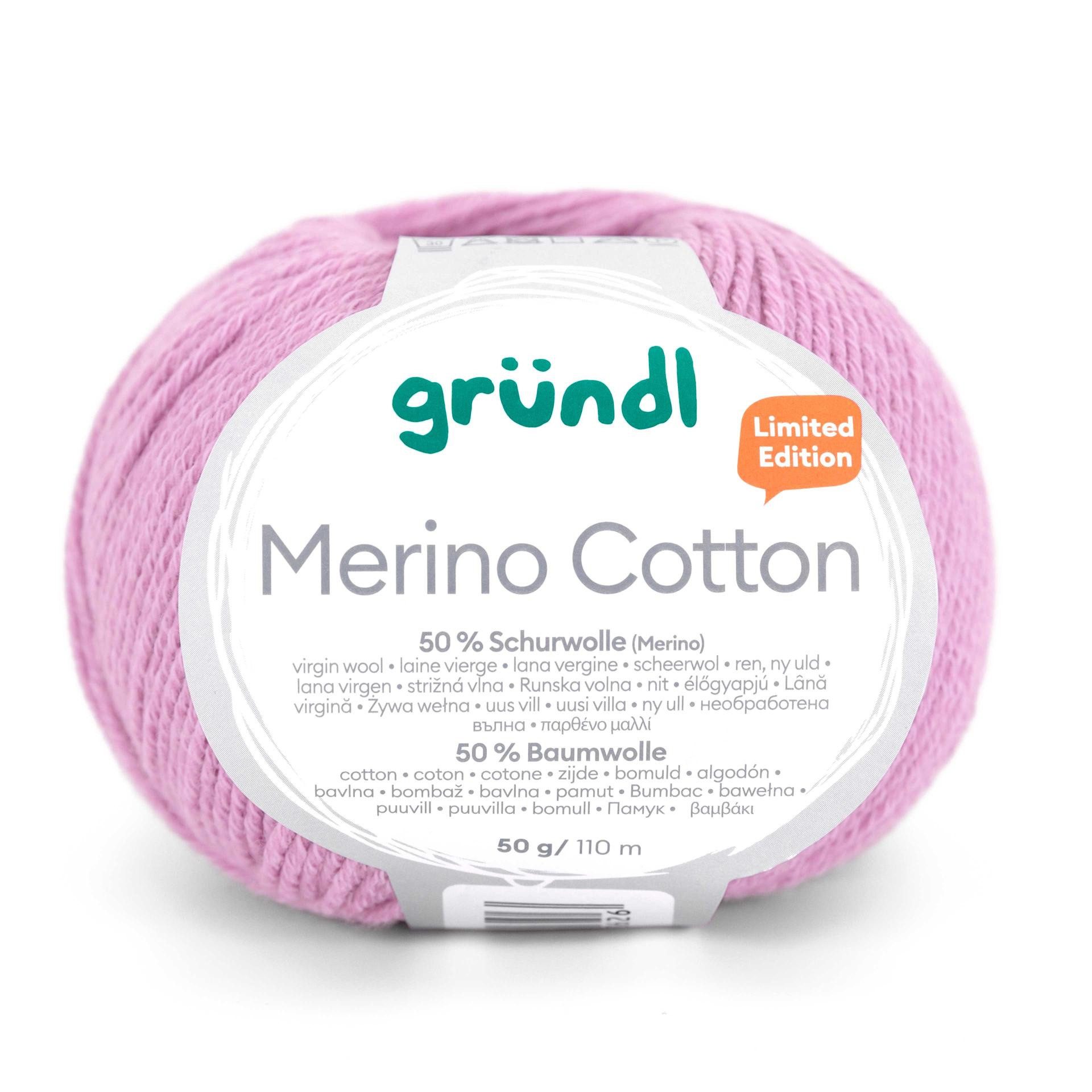 Gründl Wolle Merino Cotton Ganzjahresgarn aus Naturfasern Häkelwolle, 110 m (50g, Wolle zum stricken und häkeln), 50 % Schurwolle (Merino), 50 % Baumwolle