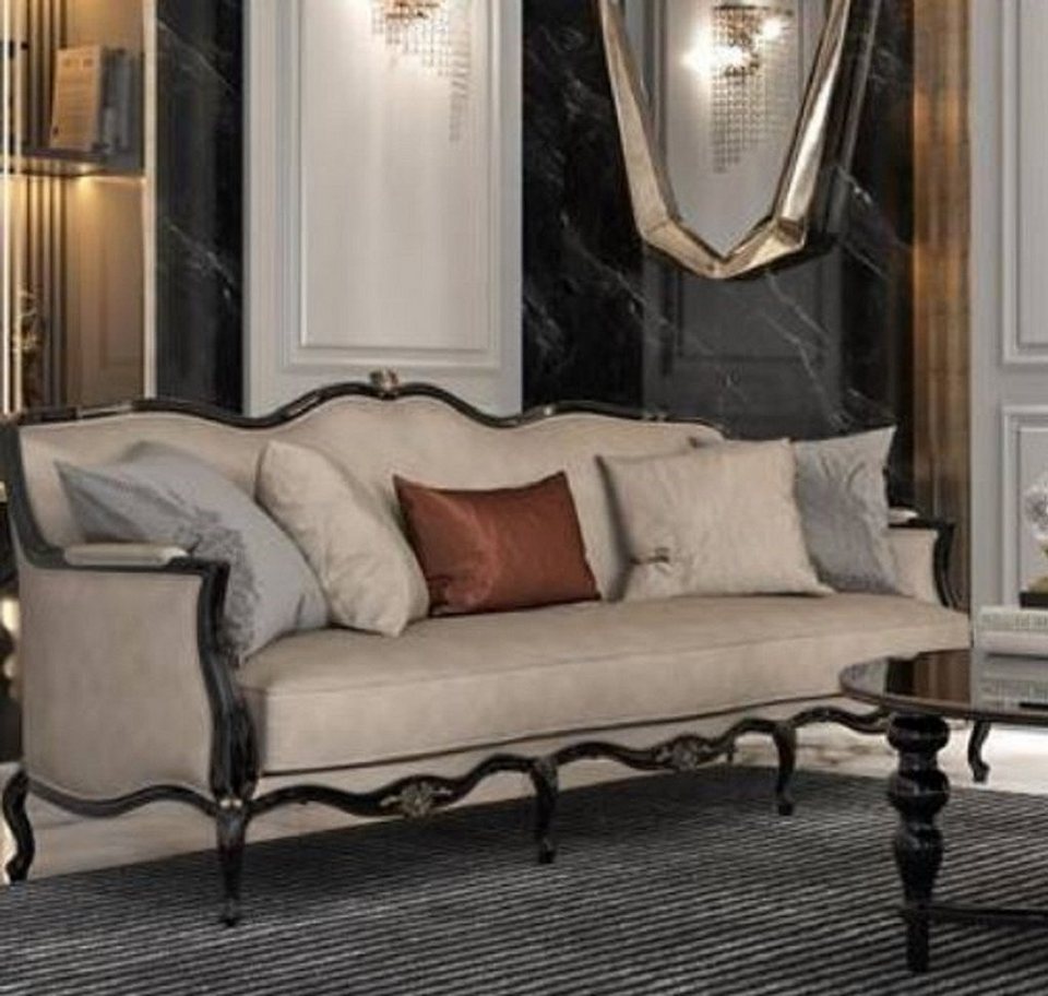 casa padrino sofa luxus barock wohnzimmer sofa beige / schwarz 230 x 90 x  h. 105 cm - hochwertige wohnzimmer möbel im barockstil - edel & prunkvoll