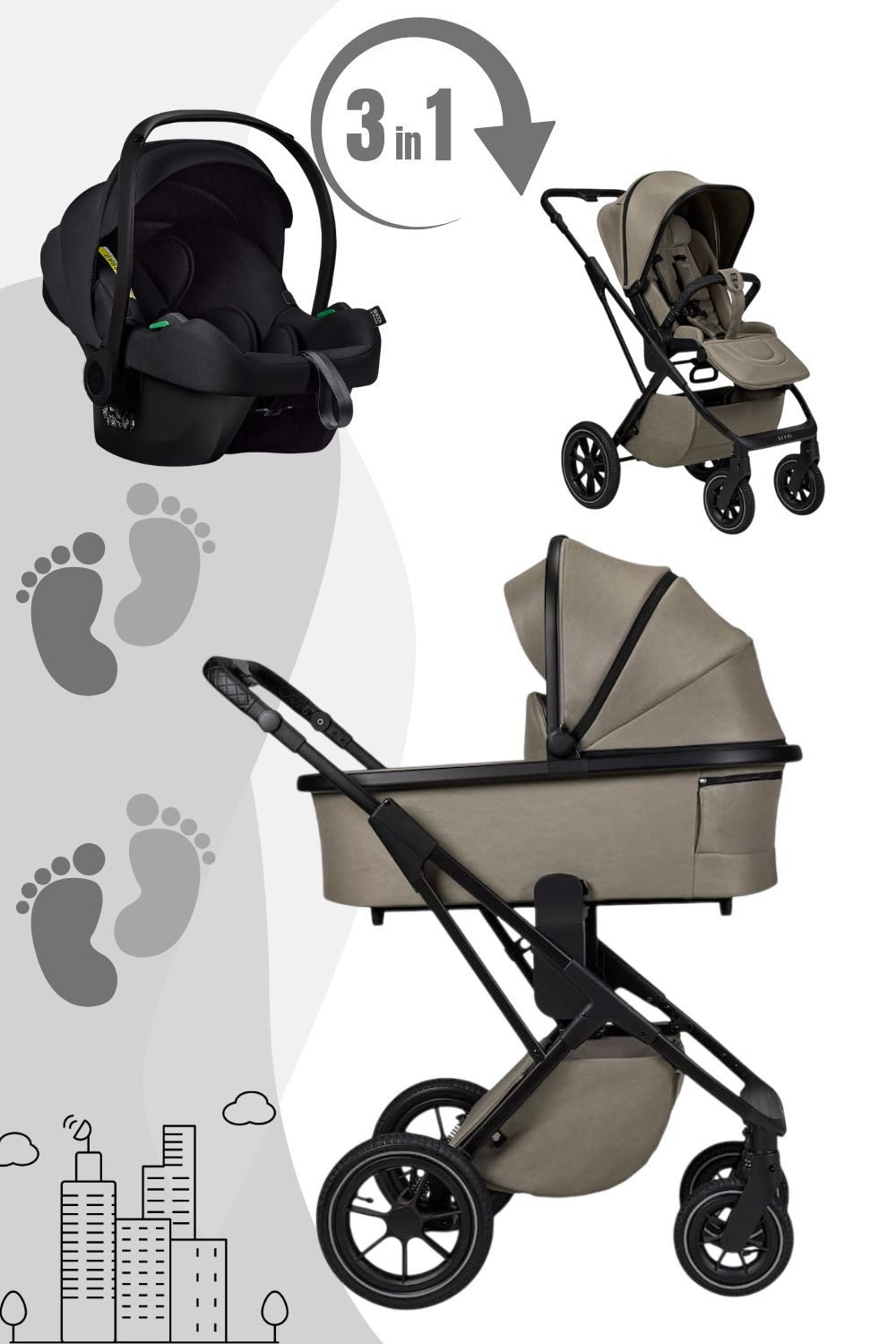 Moon Kombi-Kinderwagen PIÙ Kinderwagen Set inkl. Cosmo 2.0. Babyschale