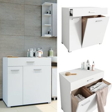 Vicco Wäscheschrank Wäschekorb Badschrank MATTEO XL 2xKipptür Weiß