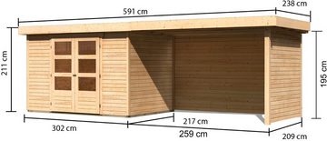 Karibu Gartenhaus Askola 4, BxT: 591,5x238 cm, mit Anbaudach, Seiten- und Rückwand