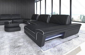 Sofa Dreams Wohnlandschaft Sofa Leder Bari XXL U Form Ledersofa, Couch, mit LED, verstellbare Rückenlehnen, Designersofa