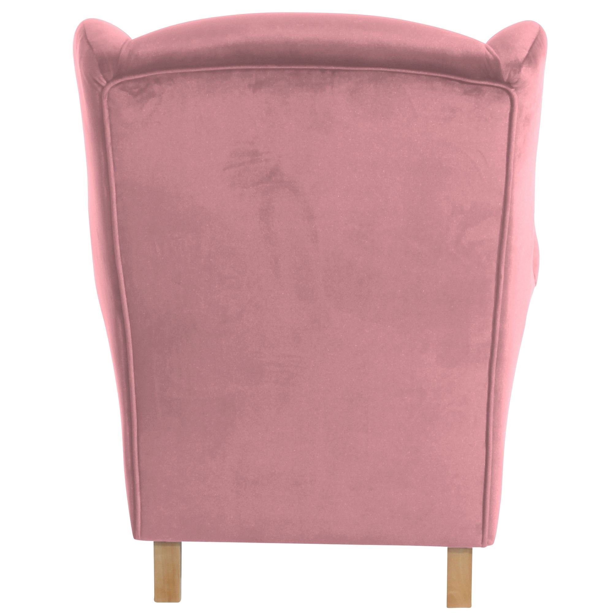 Sessel Bezug Sitz 58 verarbeitet,bequemer Samtvelours inkl. natur rose Buche Ohrensessel (Sparpreis 1-St), hochwertig Karlen Kostenlosem aufm 22044 / Versand, Kessel