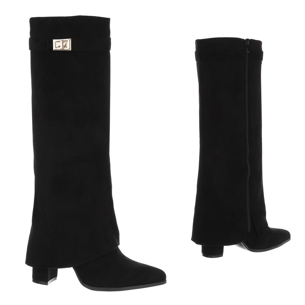 Ital-Design Elegante kniehohe Stiefelette mit Blockabsatz für Damen High-Heel-Stiefel (89852569) Blockabsatz Stiefel in Schwarz – Bild 4 von 5