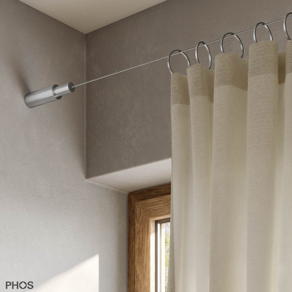 PHOS Design Seilspanngarnitur : Axiales Seilspannsystem aus Edelstahl, für Gardinen und Vorhänge, (SSA18Set5), mit Wand zu Wand Montage - 100% Made in Germany