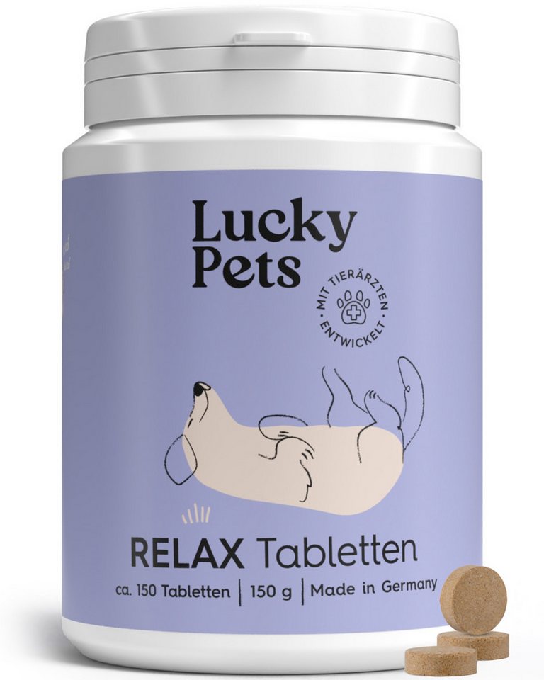Lucky Pets Beruhigungsmittel für Hunde mit Baldrian & L-Tryptophan bei Stress, Nahrungsergänzungsmittel für: Katzen, Hunde