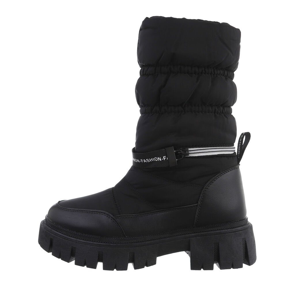 Ital-Design Damen Snowboots Freizeit Stiefel Blockabsatz Snowboots in Schwarz