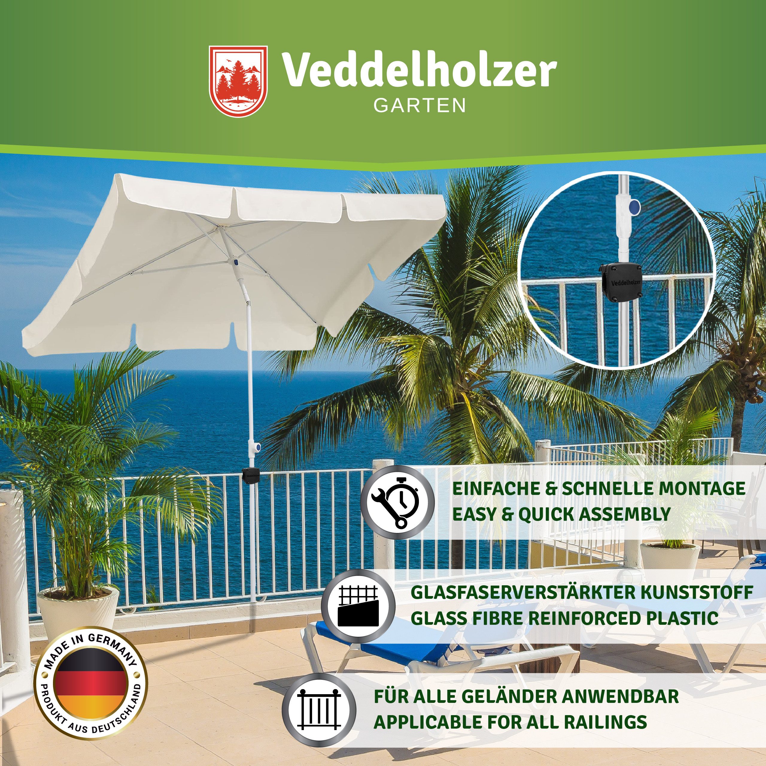 Veddelholzer Schirmhalter Premium Sonnenschirmhalter für Balkongeländer Sch günstig online kaufen