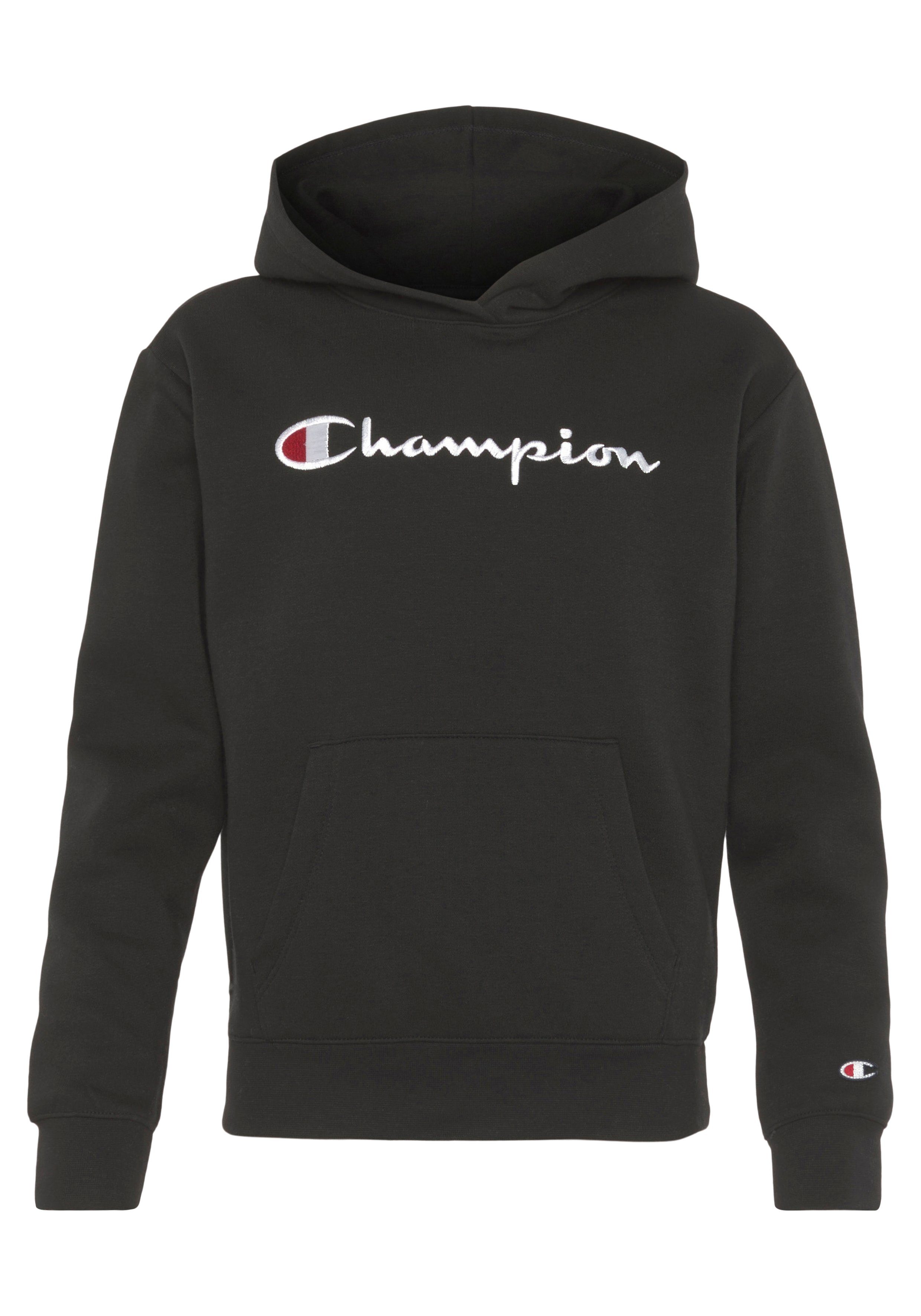 Champion Sweatshirt Classic Hooded Kinder schwarz large Logo - für Sweatshirt