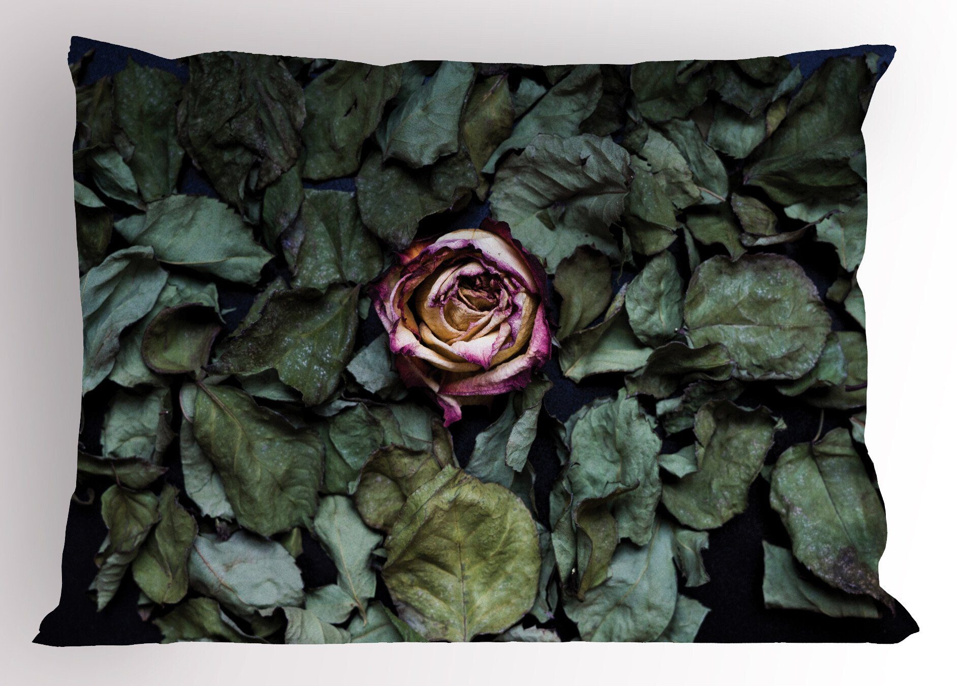 Rose Stück), Size Leaves Vintage Rosen-Blumen-Dry Gedruckter Dekorativer Standard King Kissenbezug, Kissenbezüge Abakuhaus (1
