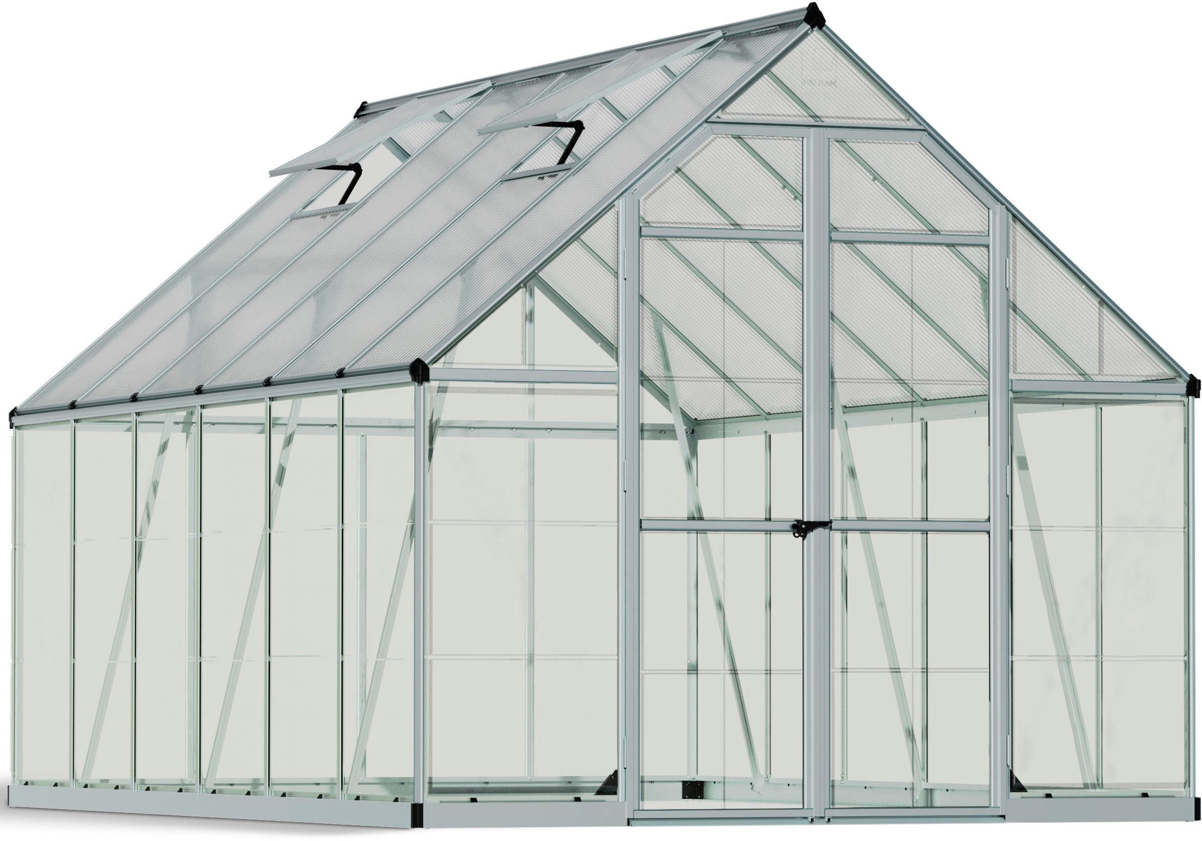 Palram - Canopia Gewächshaus Balance, 0,7 mm Wandstärke, Alu Silber Paneel Klar, BxTxH: 244x367x229 cm