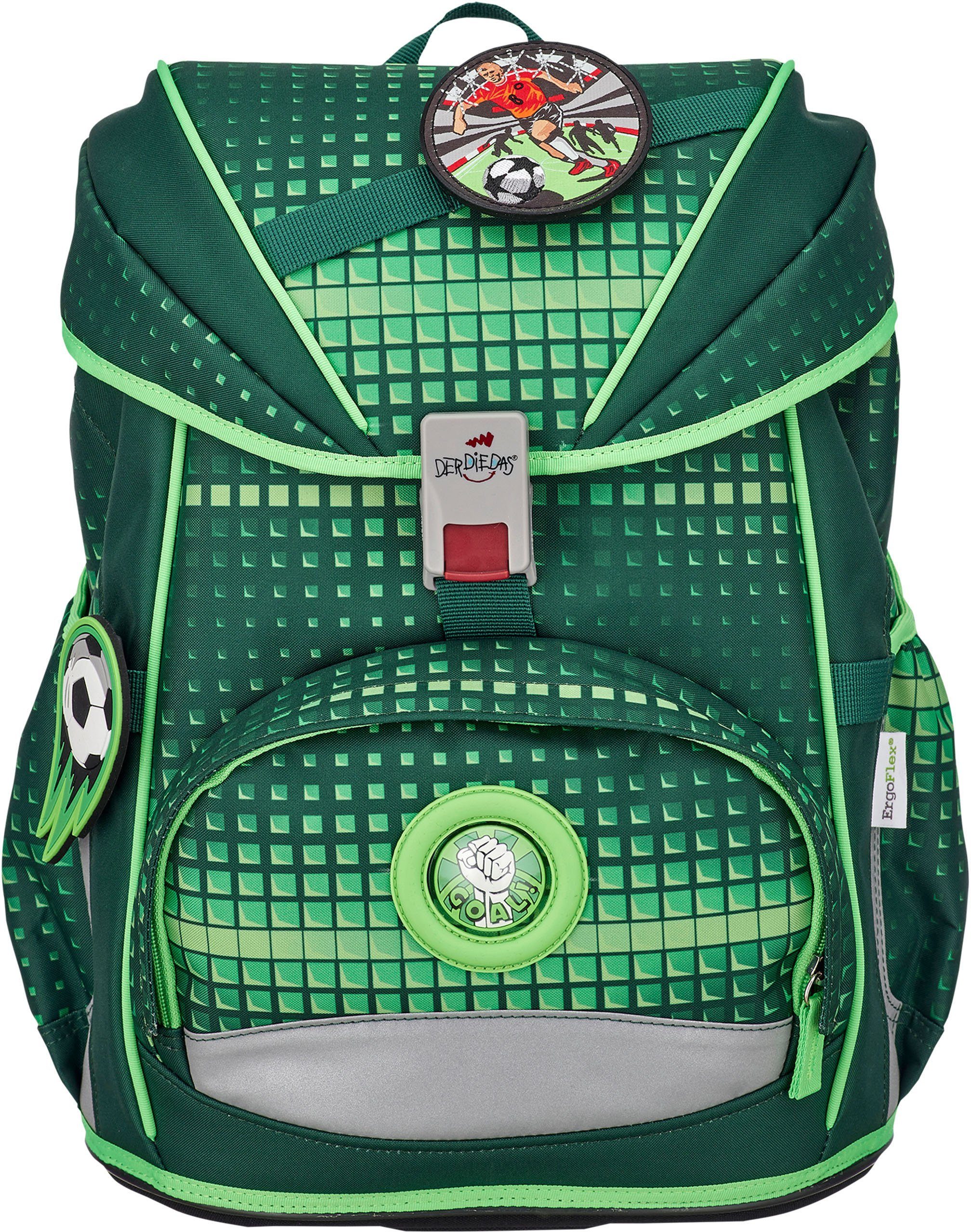 DerDieDas® Schulrucksack ErgoFlex, Soccer Green (Set, 5-tlg)