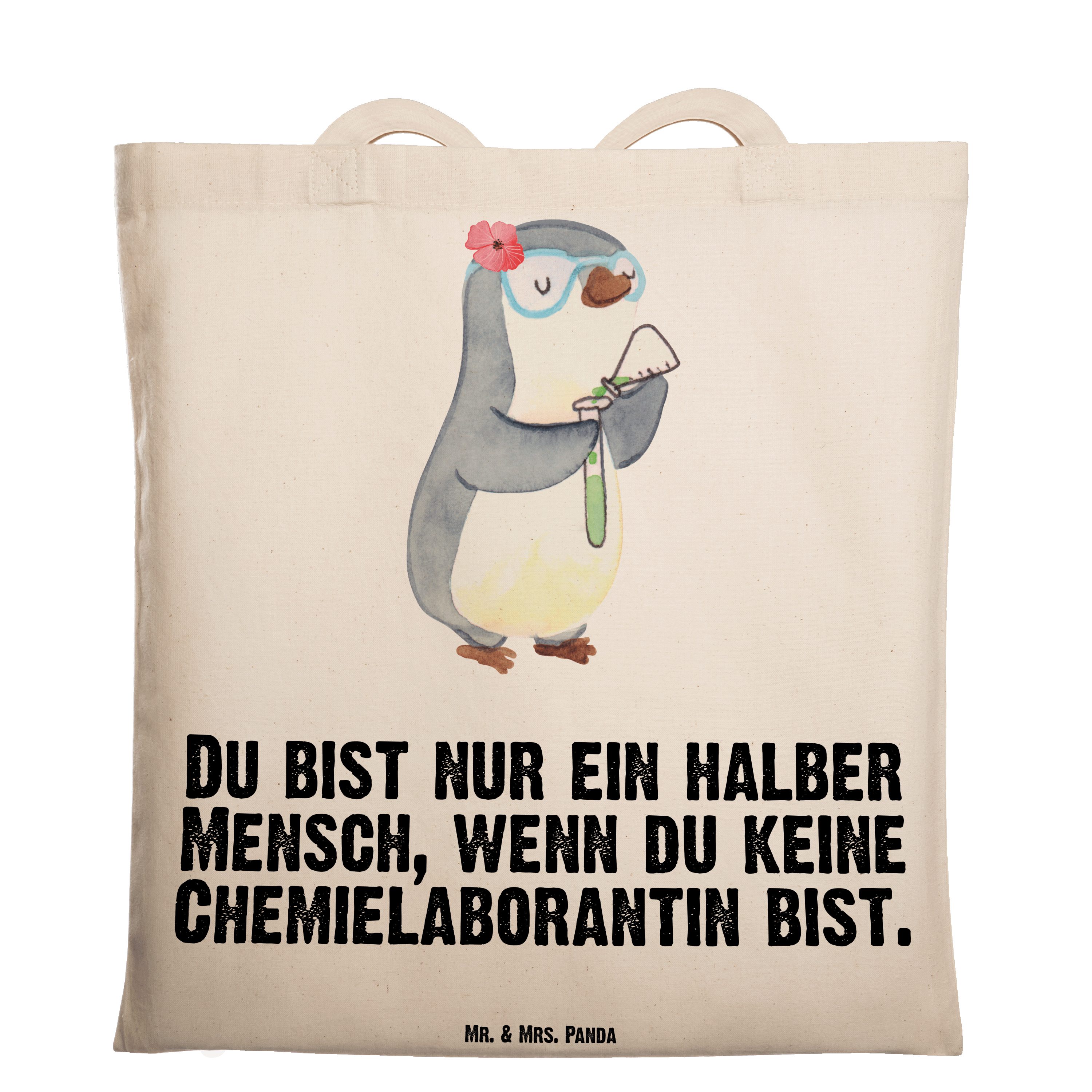 Panda - & Herz mit (1-tlg) Mrs. Mr. Jutebeutel, - Geschenk, Transparent Chemielaborantin Tragetasche Wisse