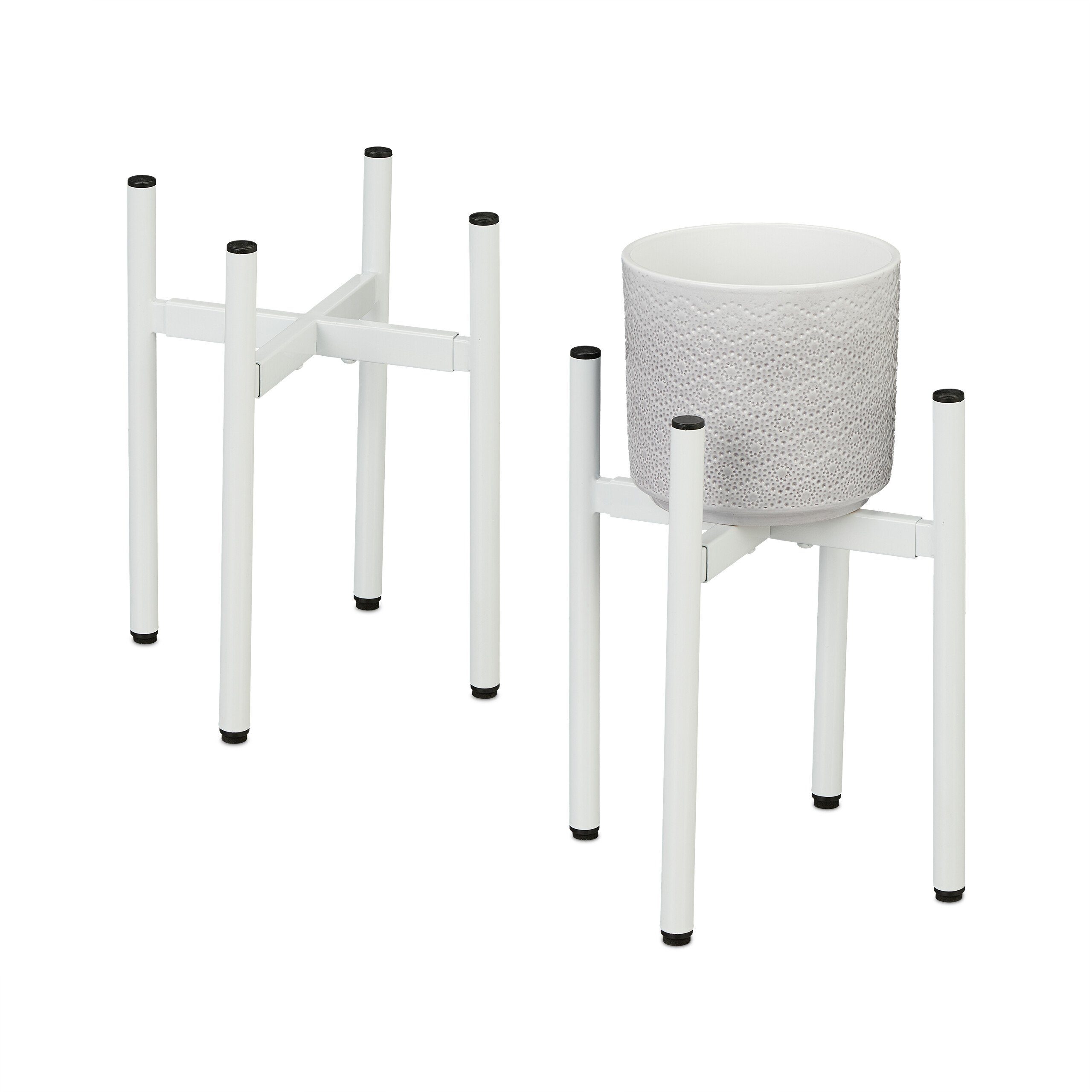 relaxdays Blumenständer Verstellbarer Pflanzenständer 2er Set, weiß günstig online kaufen