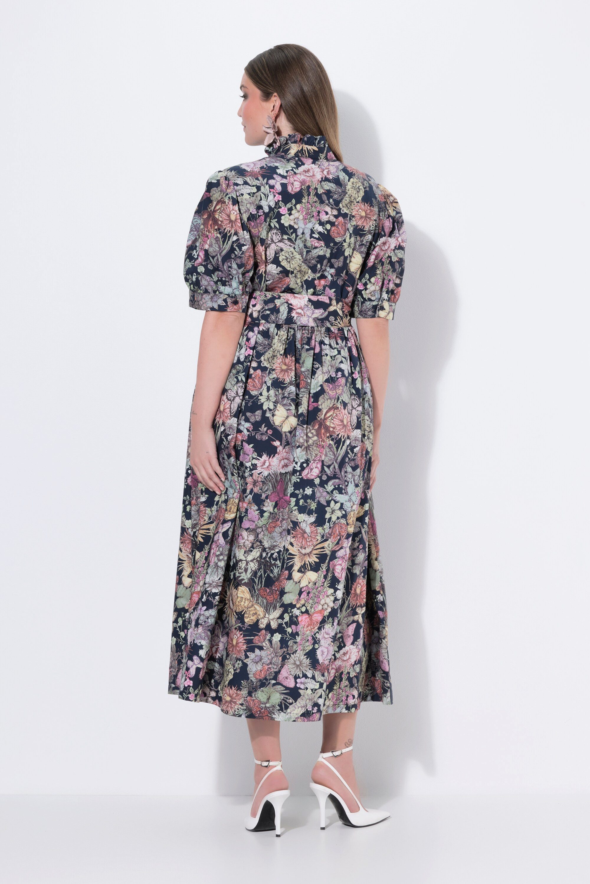Ulla Popken Maxikleid Maxikleid Gobelinmuster A-Linie Stehkragen Halbarm – Bild 3 von 4