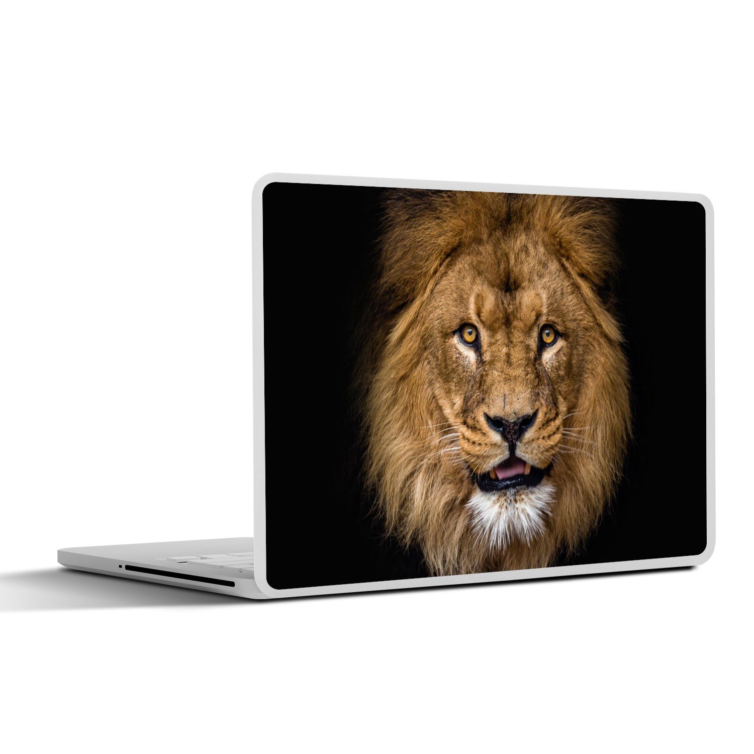 MuchoWow Laptop-Aufkleber Löwe - Porträt - Schwarz - Tiere, (1tlg), Laptop Folien Cover, Aufkleber, Sticker, Schutz vor Kratzern, 30x21 cm