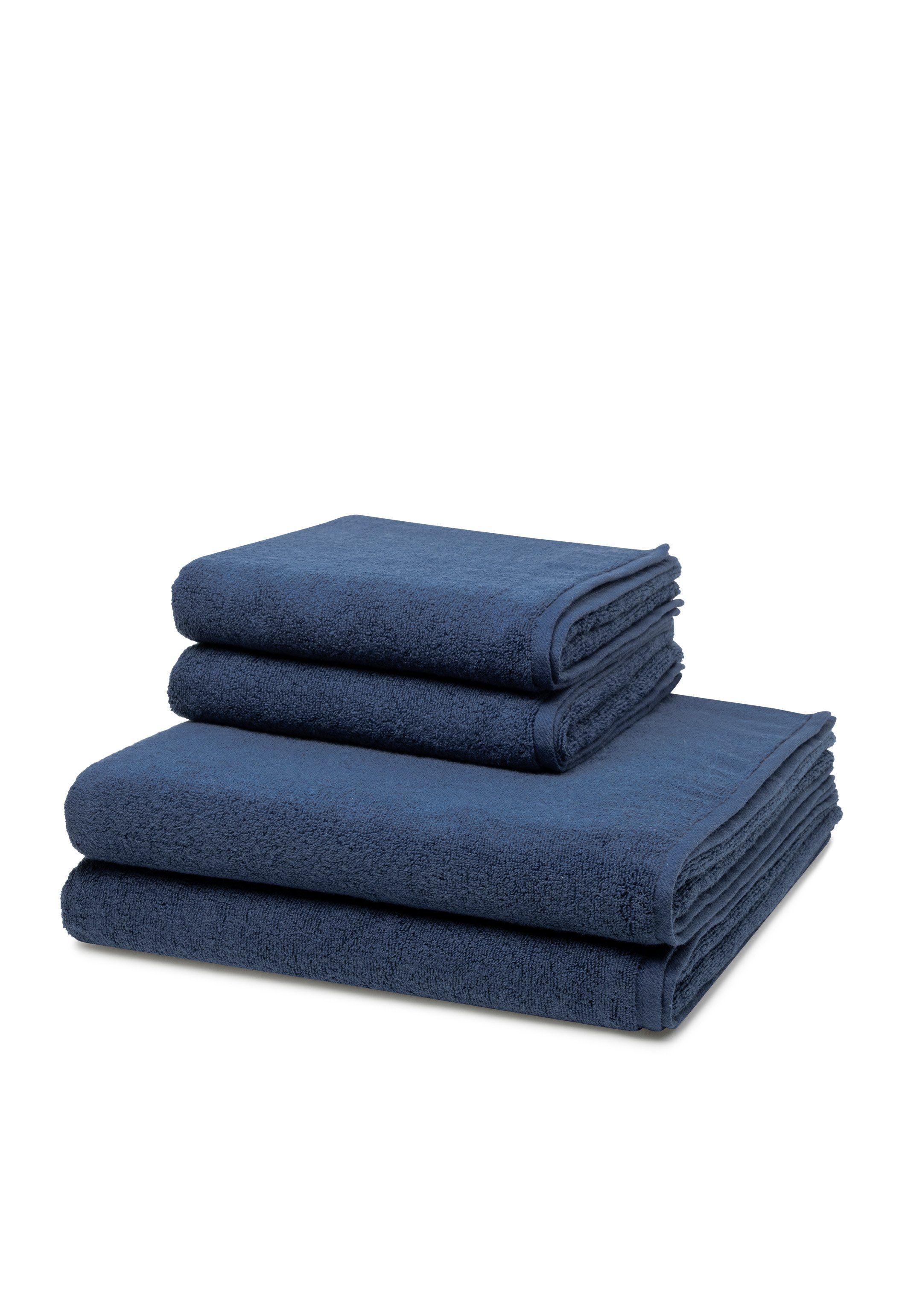 ROSS Handtuch Set Sensual Skin, Walkfrottee, (Spar-Set, 4-tlg), 2 X Handtuch 2 X Duschtuch - im Set - Baumwolle - Nachtblau