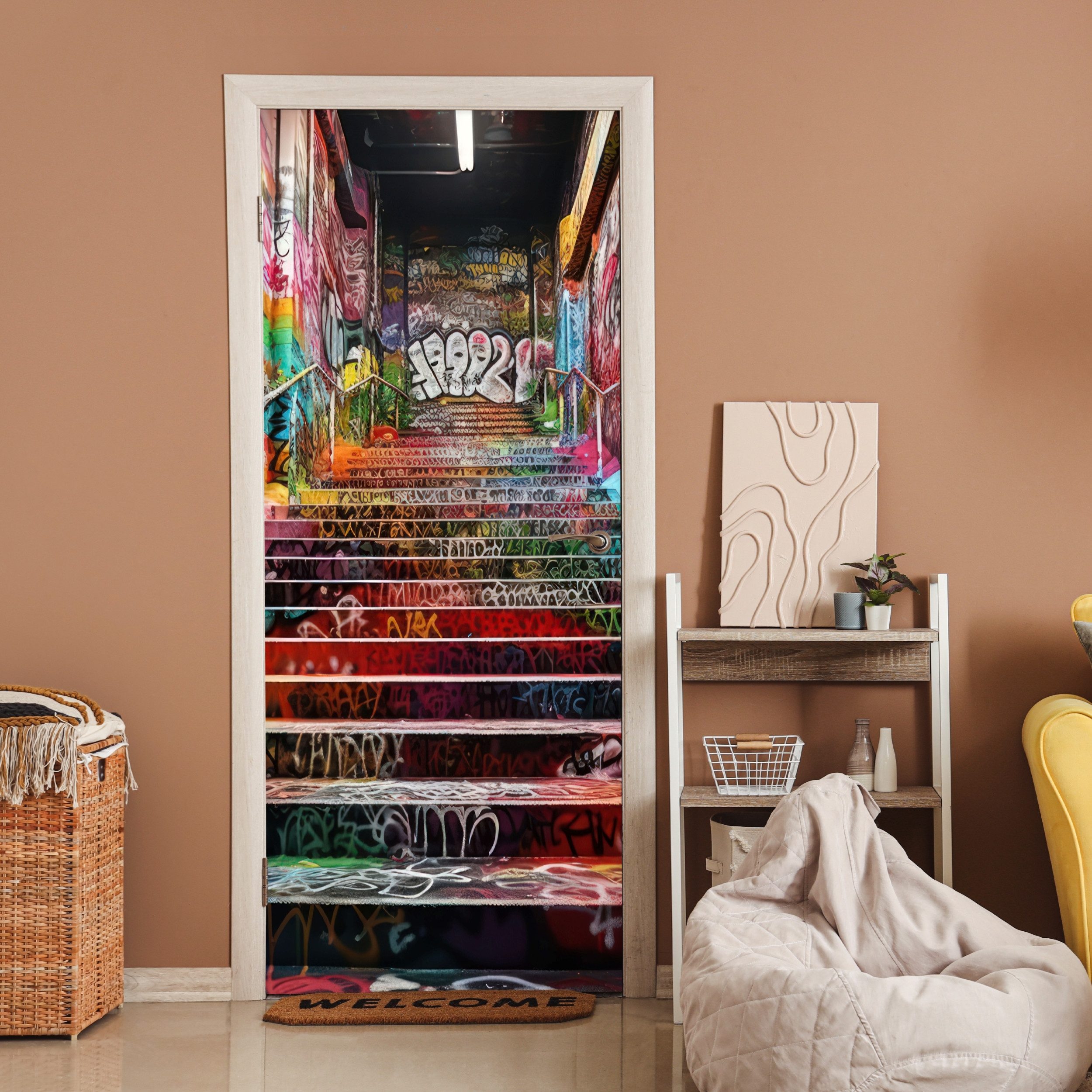 MuchoWow Türtapete Treppe - Graffiti - Farben - Kunst, Matt, bedruckt, (1 S günstig online kaufen