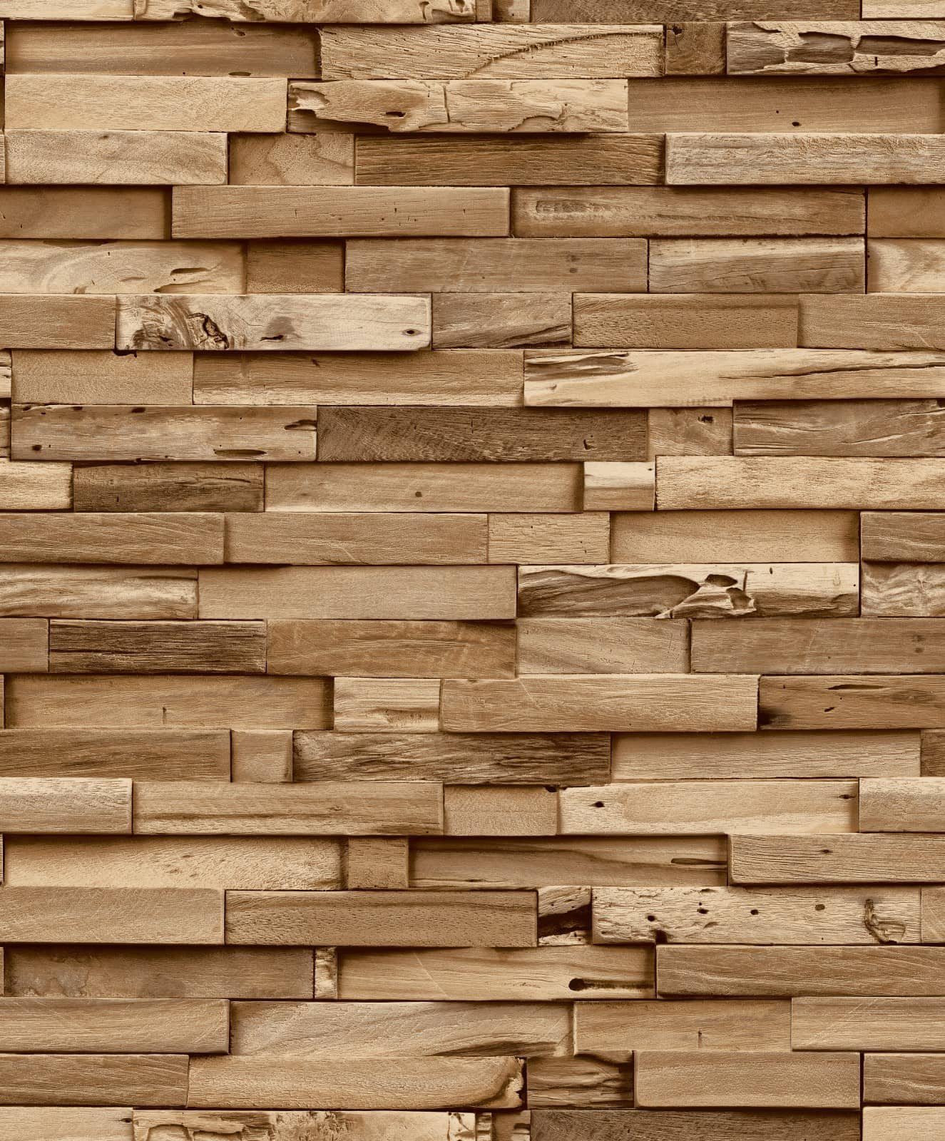 Grandeco Tapete Vliestapete 3D-Effekt Holz Optik günstig online kaufen