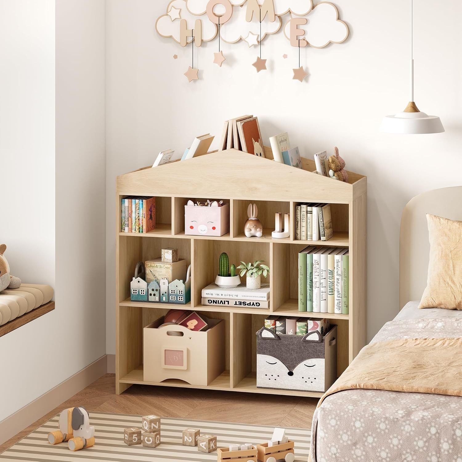 GarveeMore Kinderregal Kinder Bücherregal mit 9 Ablagefächern Puppenhaus Bü günstig online kaufen