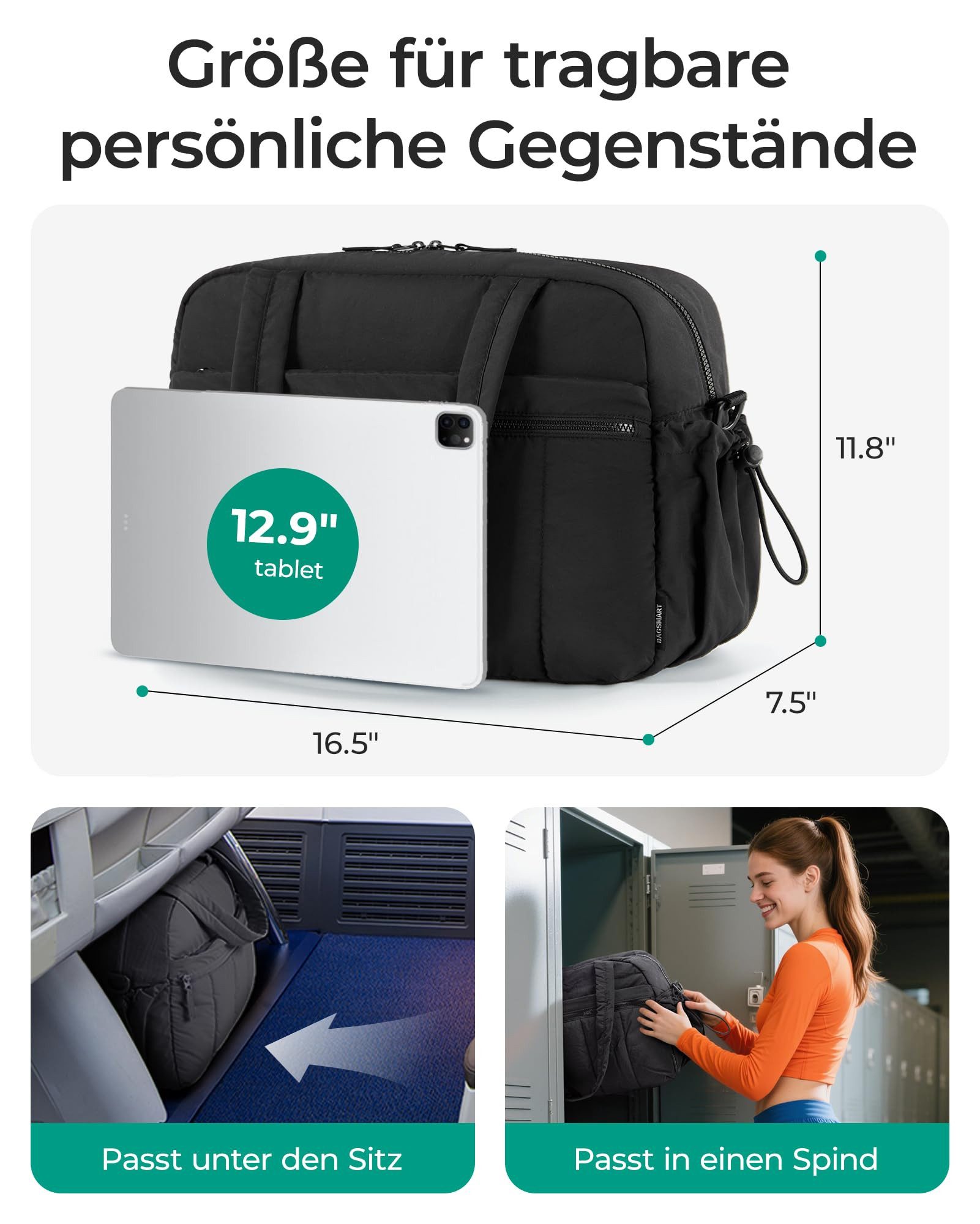 ibettertec Reisetasche Puffer Reisetasche, Sporttasche Damen 24L Weekender Wickeltasche (Wasserabweisend Travel Bag Handgepäck Gym Bag Kliniktasche Geburt Krankenhaustasche Mit PVC Nasse Tasche Für Fitness)