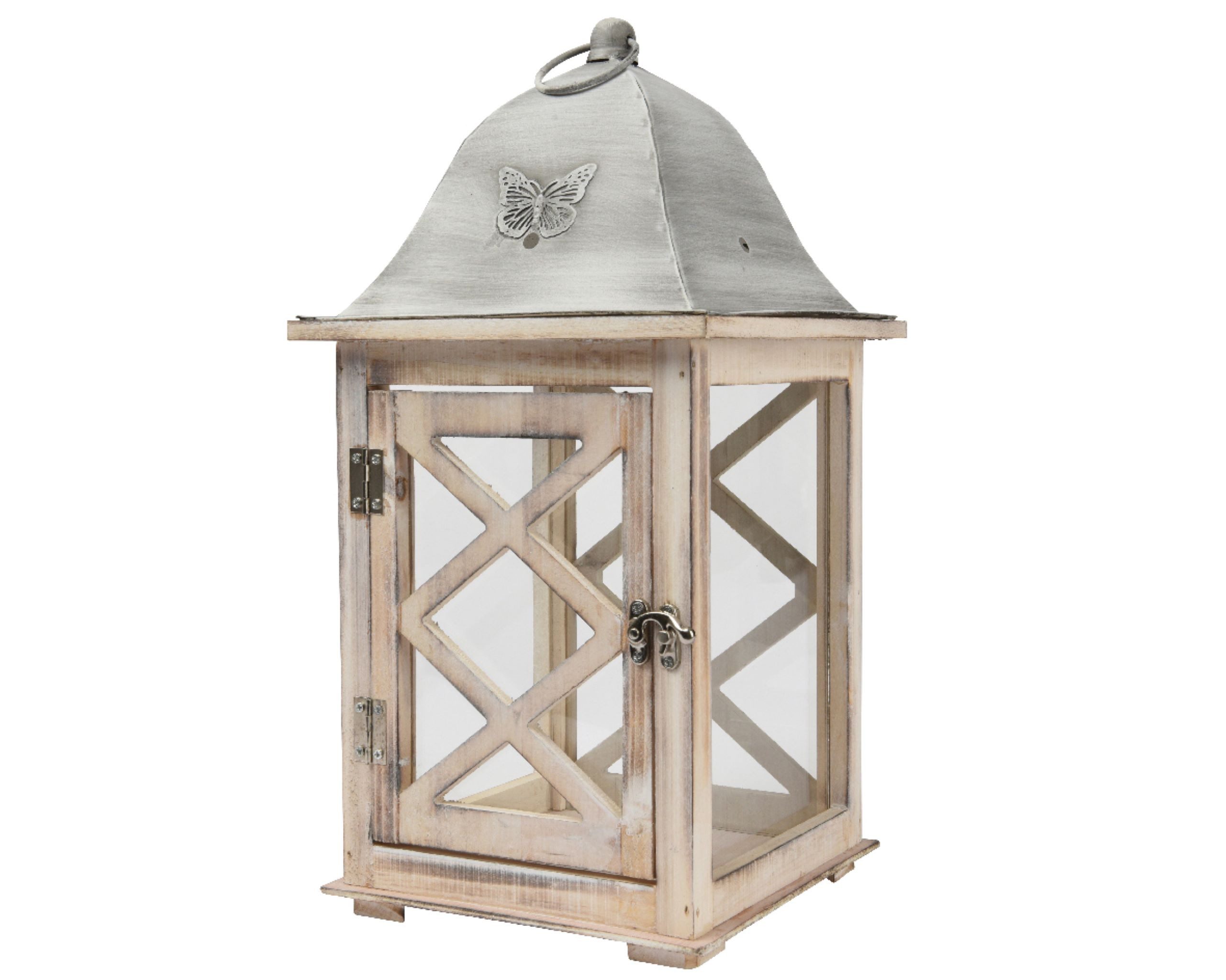Decoris season decorations Windlicht, Laterne mit Henkel 21x41cm Holz Metall Glas Transparent / Natur
