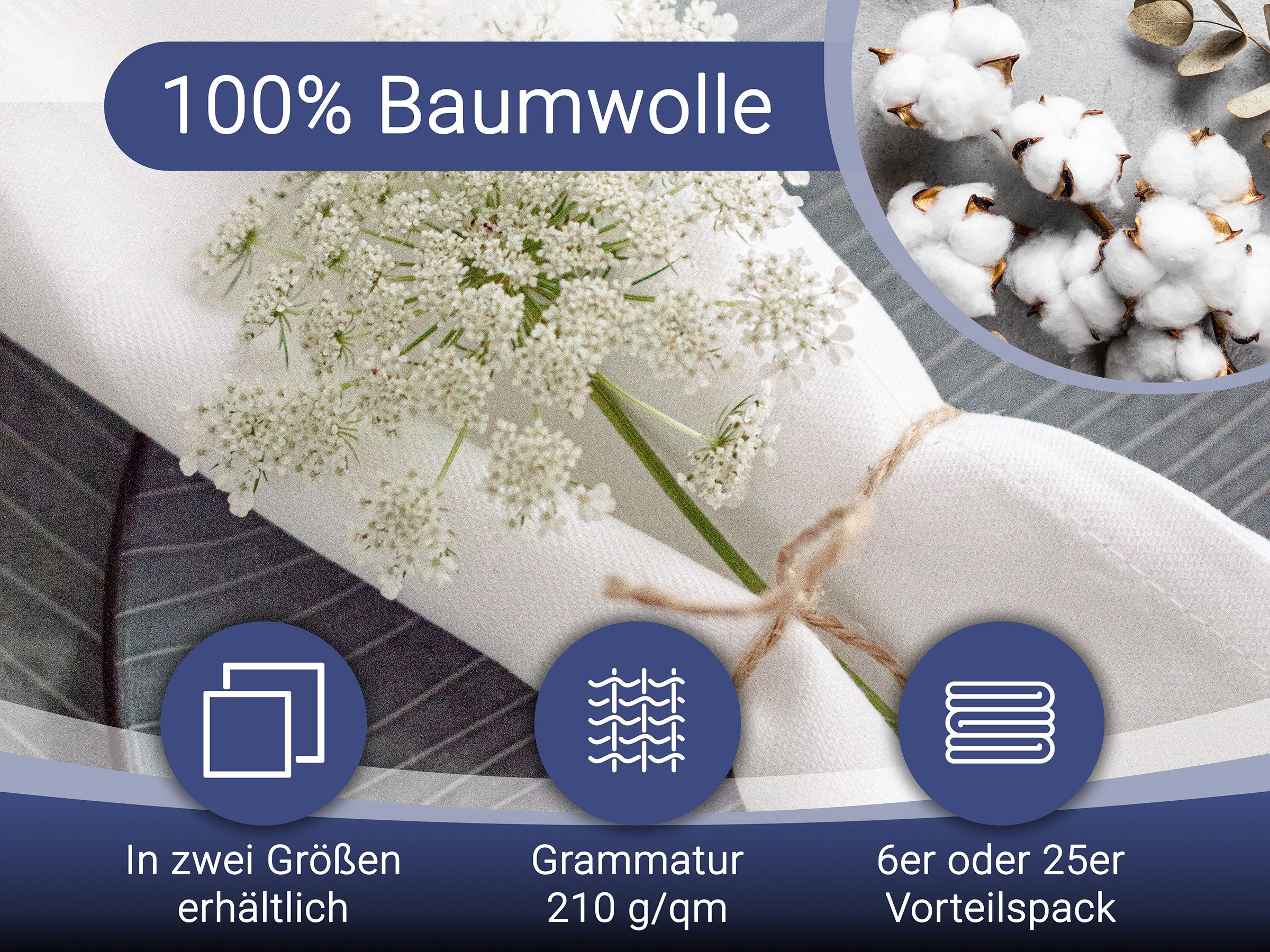 ZOLLNER Stoffserviette, (Spar-Set, 6 St), 40 x 40 cm, 100% Baumwolle, mit edler Atlaskante, Vollzwirn