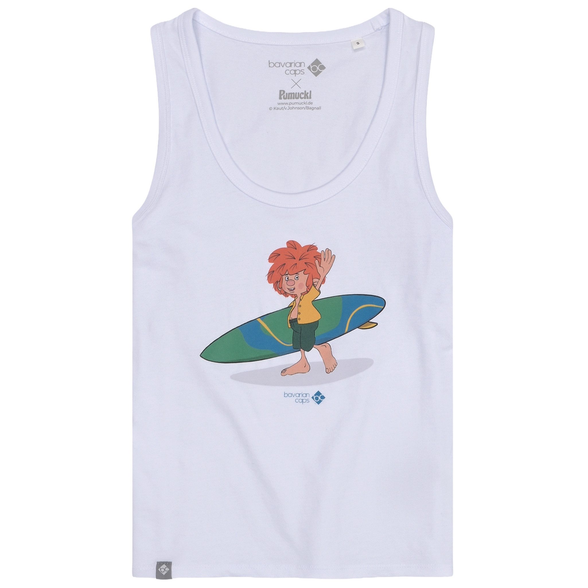 Tanktop Bavarian Caps Top "Pumuckl surft" - weiß