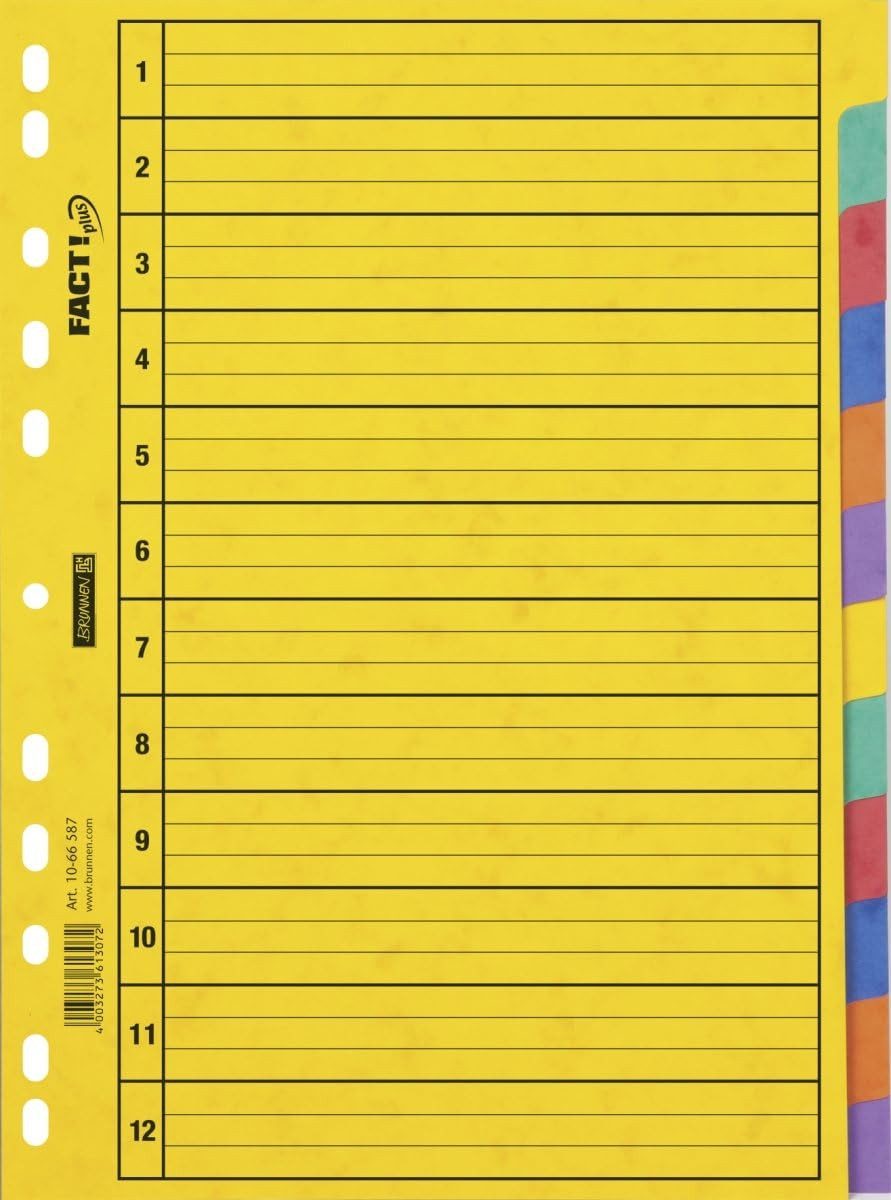 BRUNNEN Schulheft Premium Ringbuch-Register A4 - 12 Tabs in 6 Farben für perfekte Organi