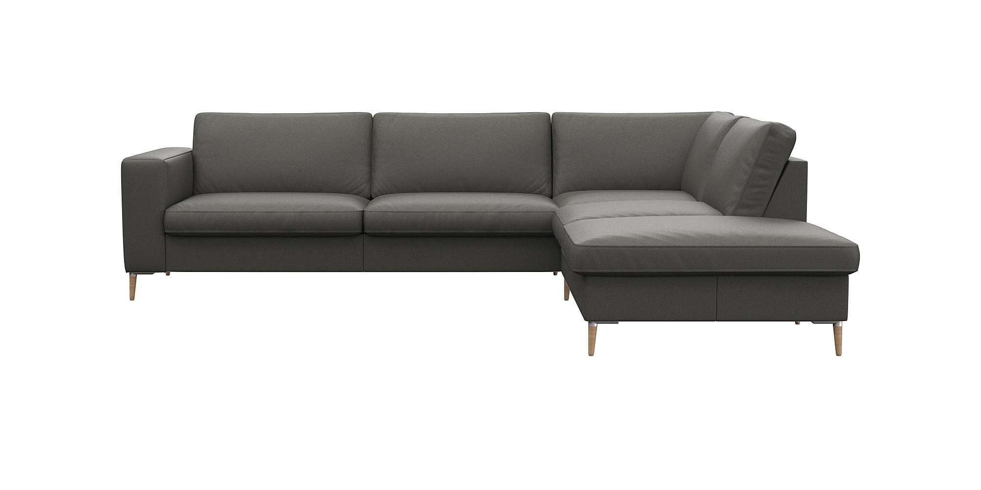 FLEXLUX Ecksofa Fiore, Sitzaufbau mit hochwertigem Kaltschaum für mehr Sitzkomfort, breite Armlehnen, L-Form, Füße Alu/Eiche