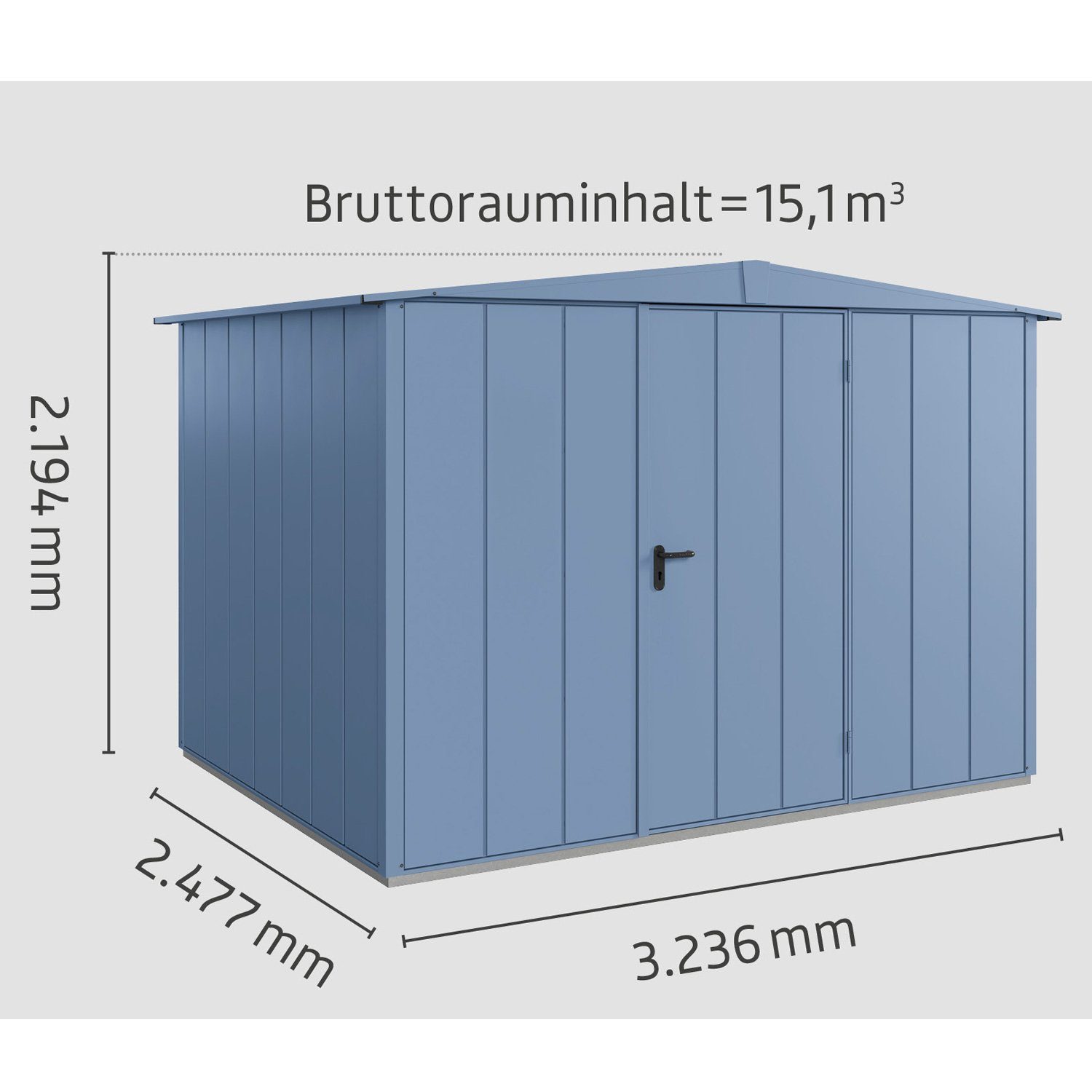 Hörmann Ecostar Gerätehaus Elegant mit aus cm), Satteldach (324 Metall x taubenblau 248