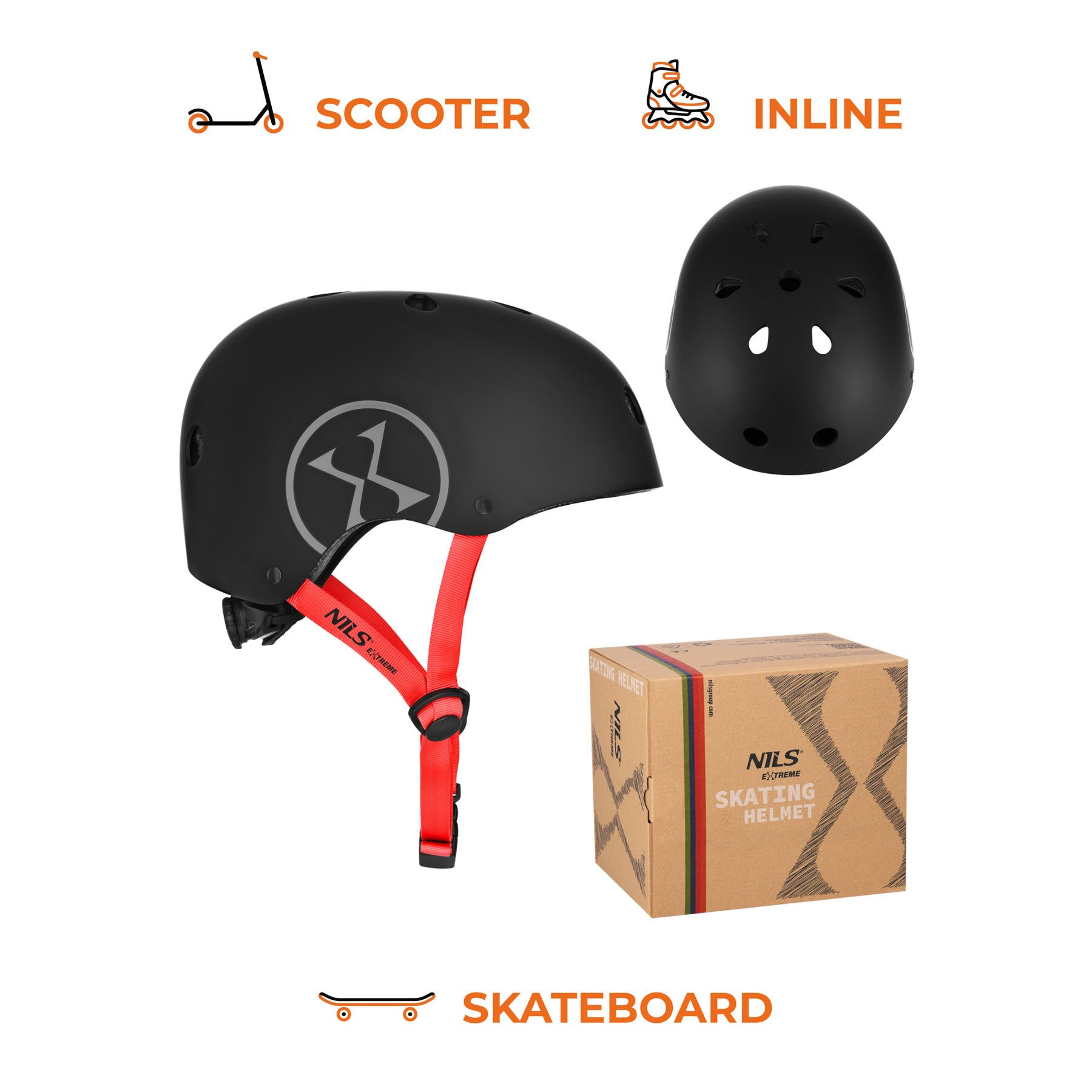 NILS EXTREME Skatehelm MTW001-2 SCHWARZER HELM M (55–58 CM) NILS EXTREME (Spar-Set, 1-tlg., 55-58 cm leicht), Out-mold, Drehrad-Verstellung, 11 Lüftungen, leicht