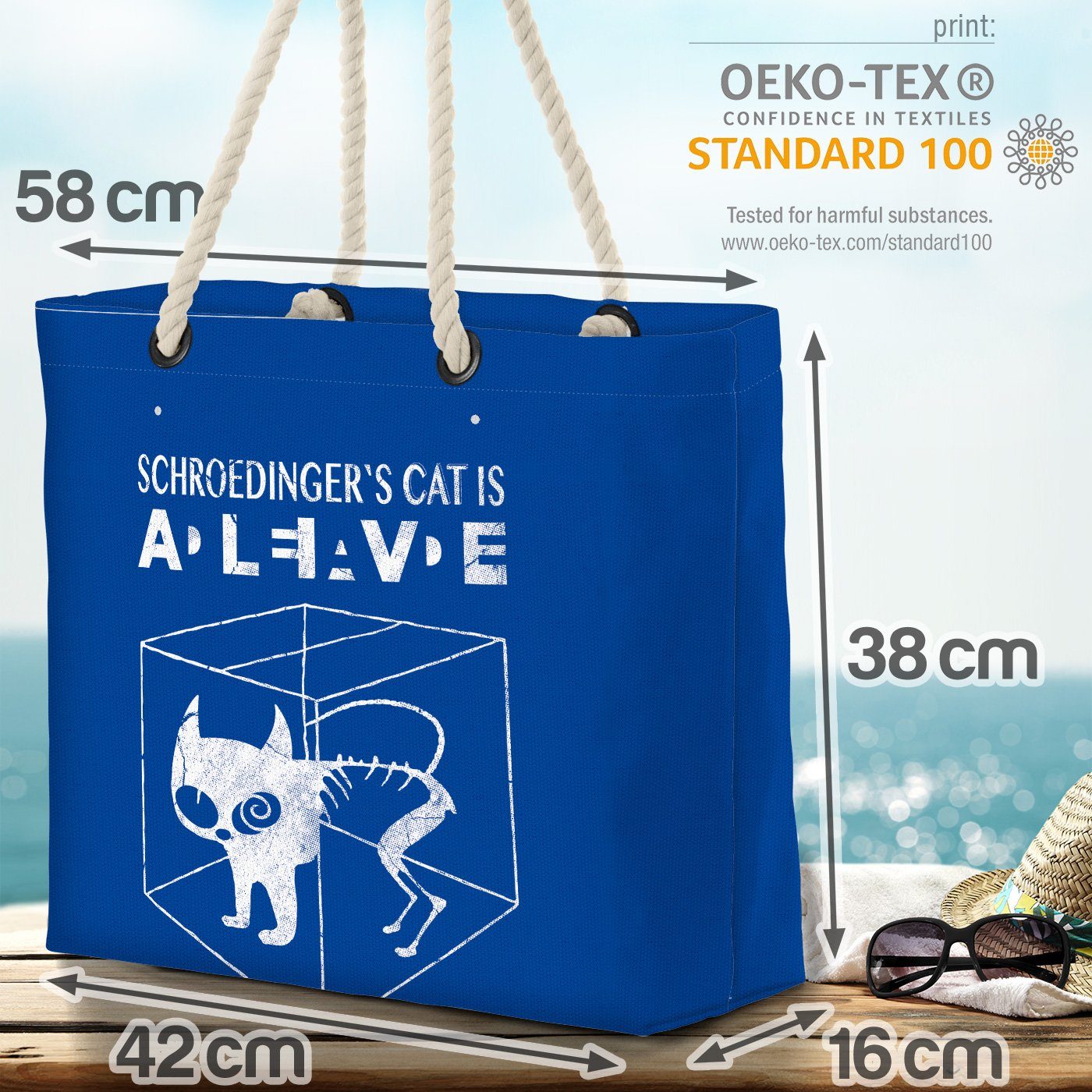 Shopper Physik Sheldon blau Strandtasche Katze big (1-tlg), Schrödingers VOID Bag bang Beach