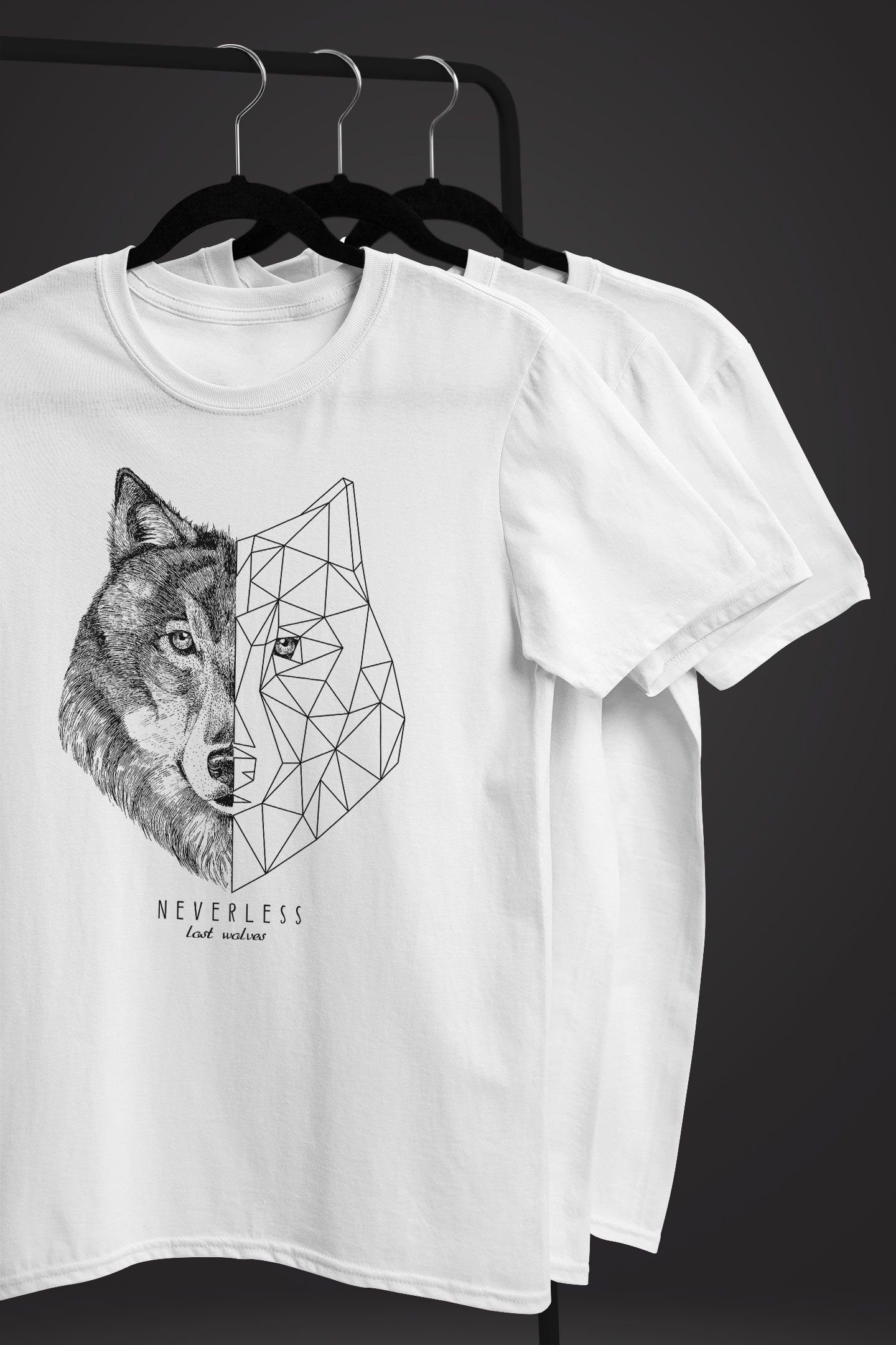 Neverless Print-Shirt Herren T-Shirt Wolf Polygon Kunst Grafik Tiermotiv Printshirt Fashion mit Print