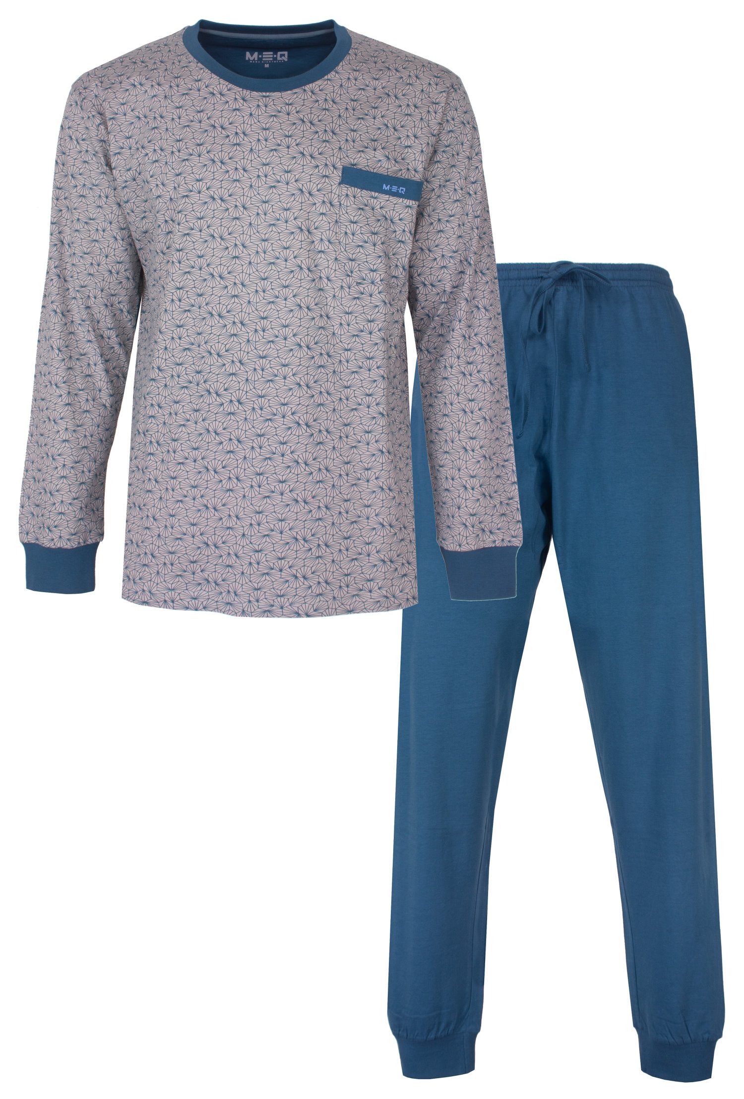 M.E.Q. Schlafanzug Herren pyjama mit Bündchen (2 tlg) Baumwolle