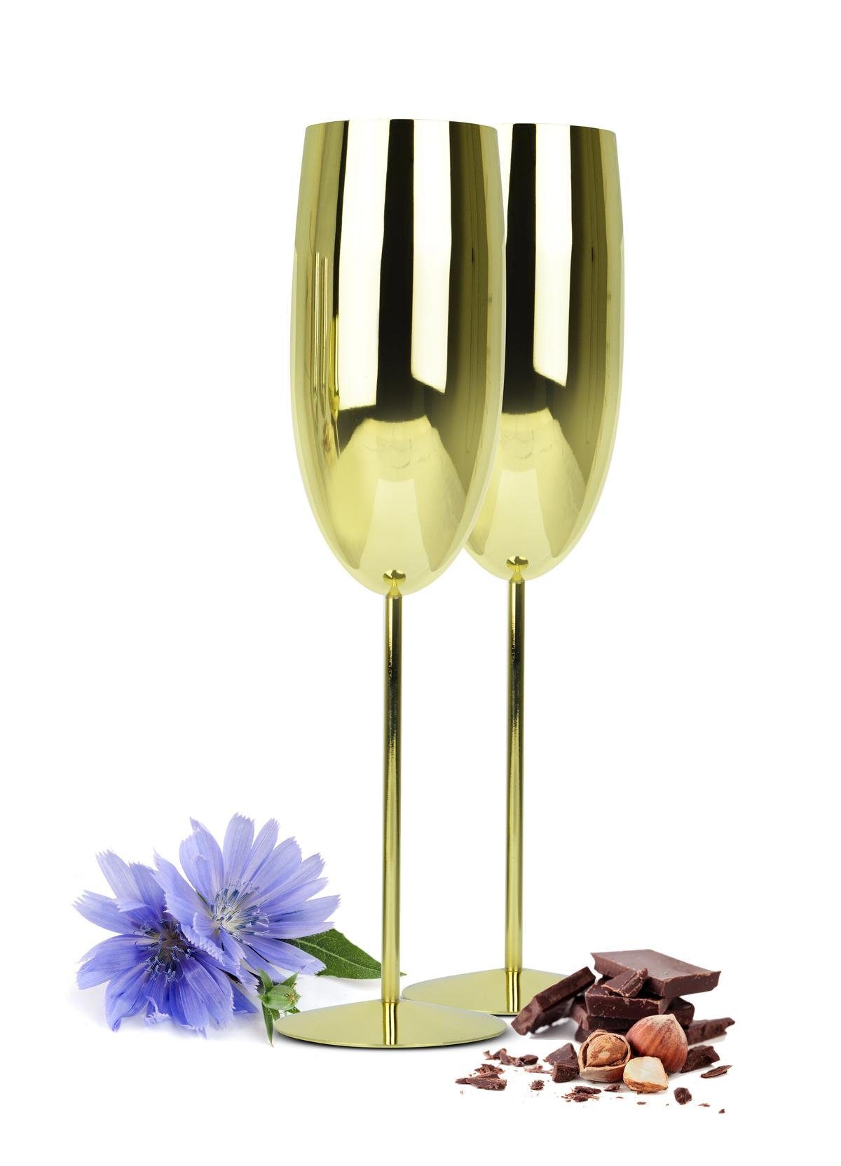 Sektglas 2 Sektgläser 270ml Gold Sektkelche Champagner Proseccoglas