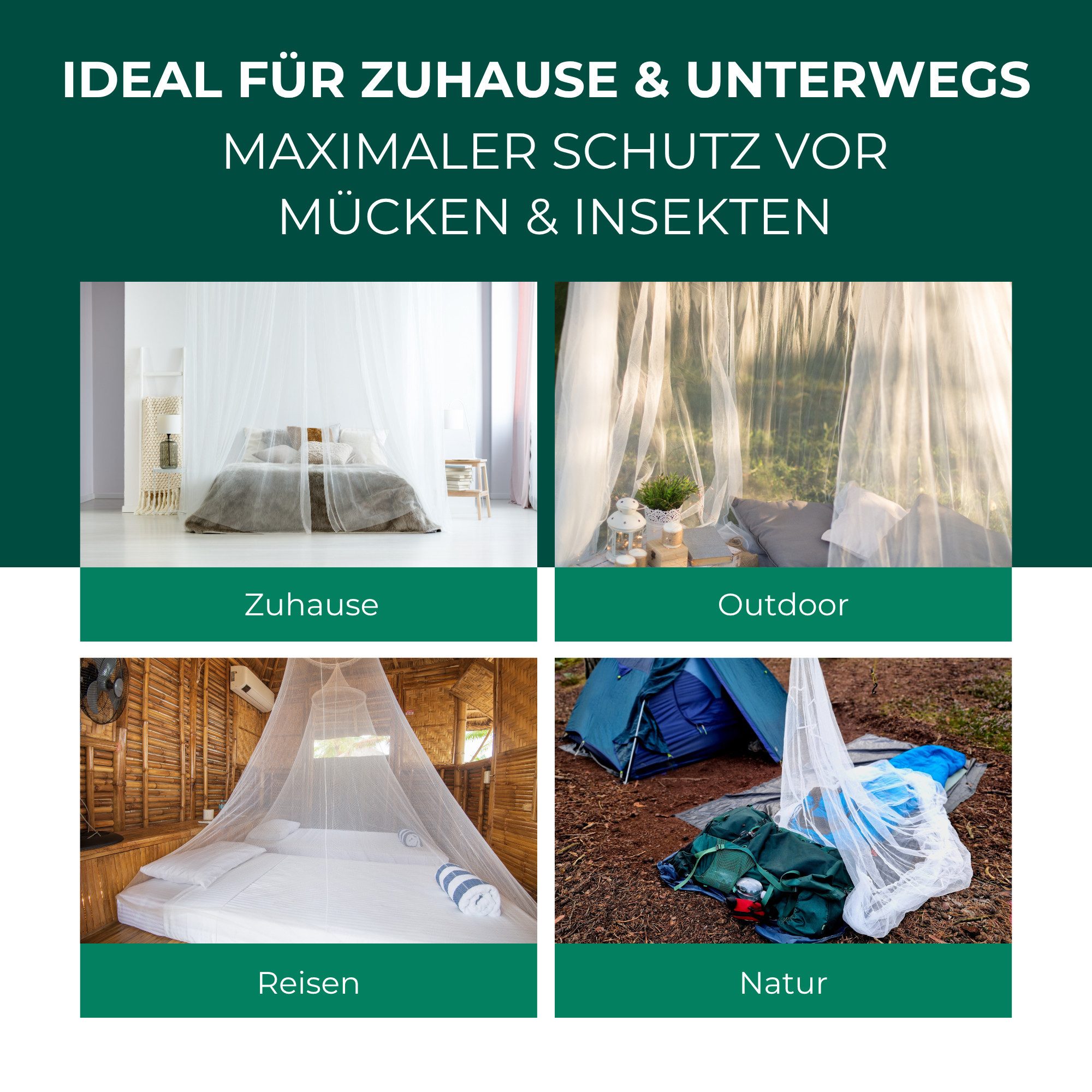 Silberkraft Betthimmel Moskitonetz mit Haken fürs Bett, Reisen, Outdoor und Camping (1-tlg), mit Haken; mit Tragebeutel und Reisverschluss