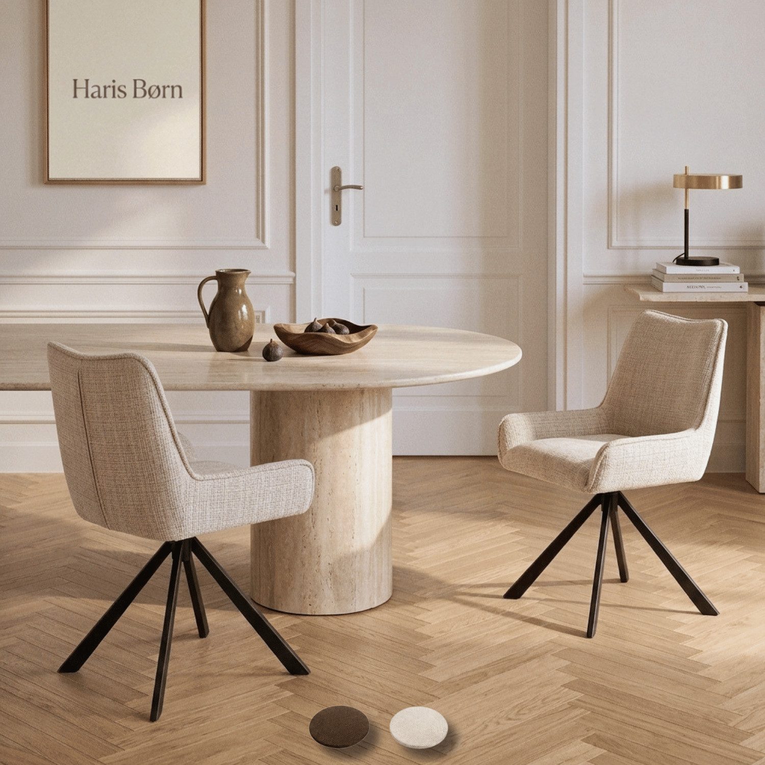Haris Børn Esszimmerstuhl Polsterstuhl drehbar - Moderne Esszimmer Stühle (Set, 2 St), Beige - Premium Esszimmerstühle drehbar & Esstisch Stühle - Drehstuhl