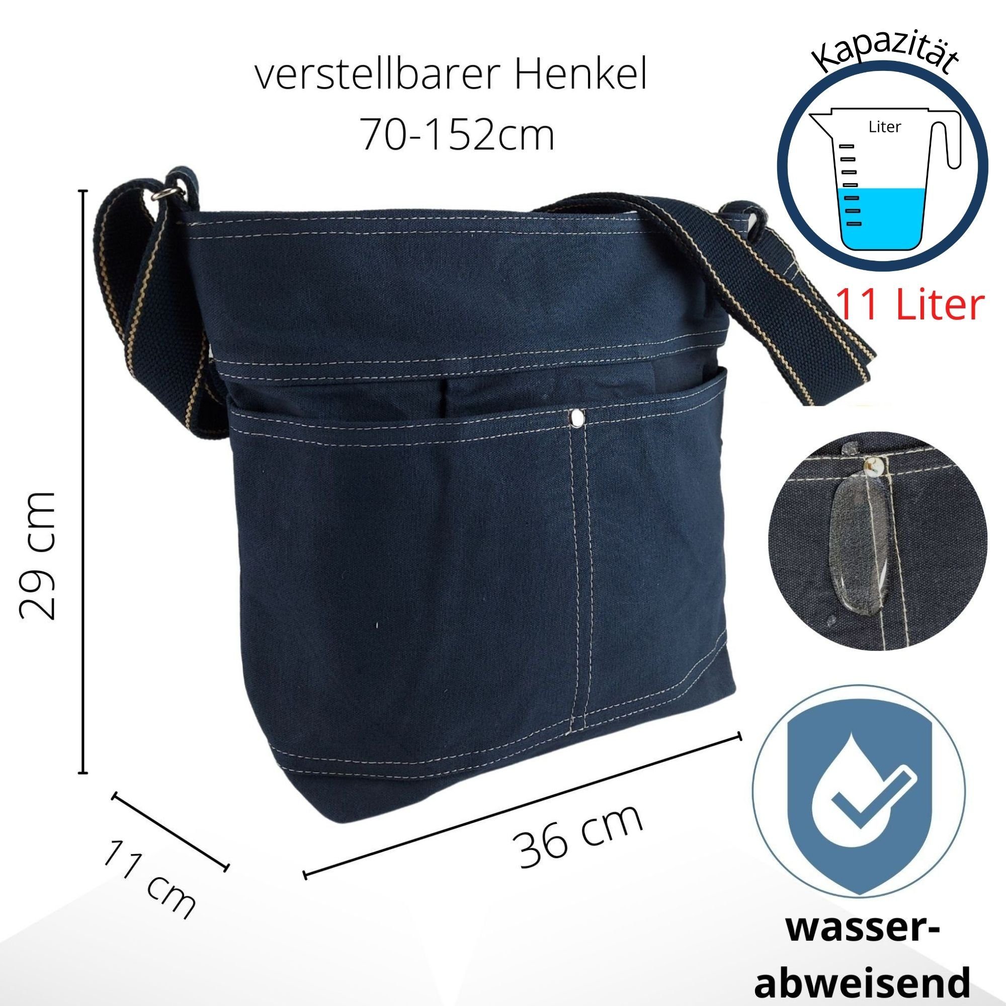 Domelo Umhängetasche Vegane Umhängetasche Handtasche Schultertasche wasserabweisend, Tasche aus gewachstem Canvas, wasserabweisend, DIN A4 geeignet