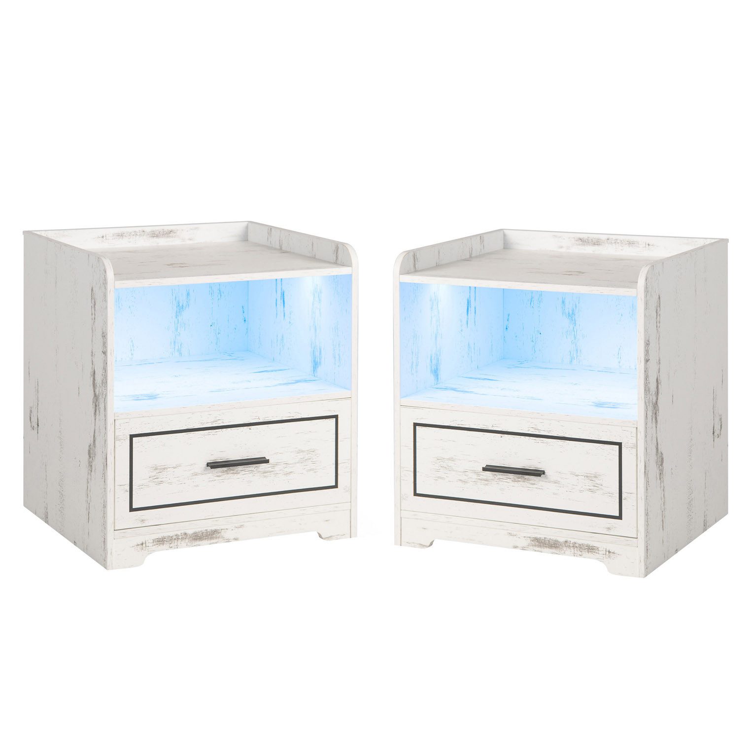 COSTWAY Nachttisch (2-St), LED, 3 Farben, mit Schublade & USB-Anschluss, Ho günstig online kaufen