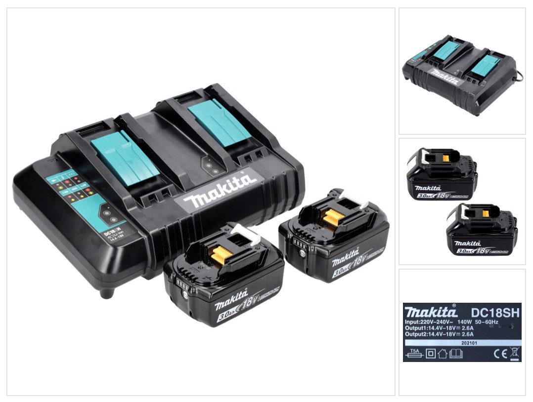 Makita Power Source Kit 18 V mit 2x BL 1830 B 3,0 Ah Akku (197599-5) + DC Akkupacks