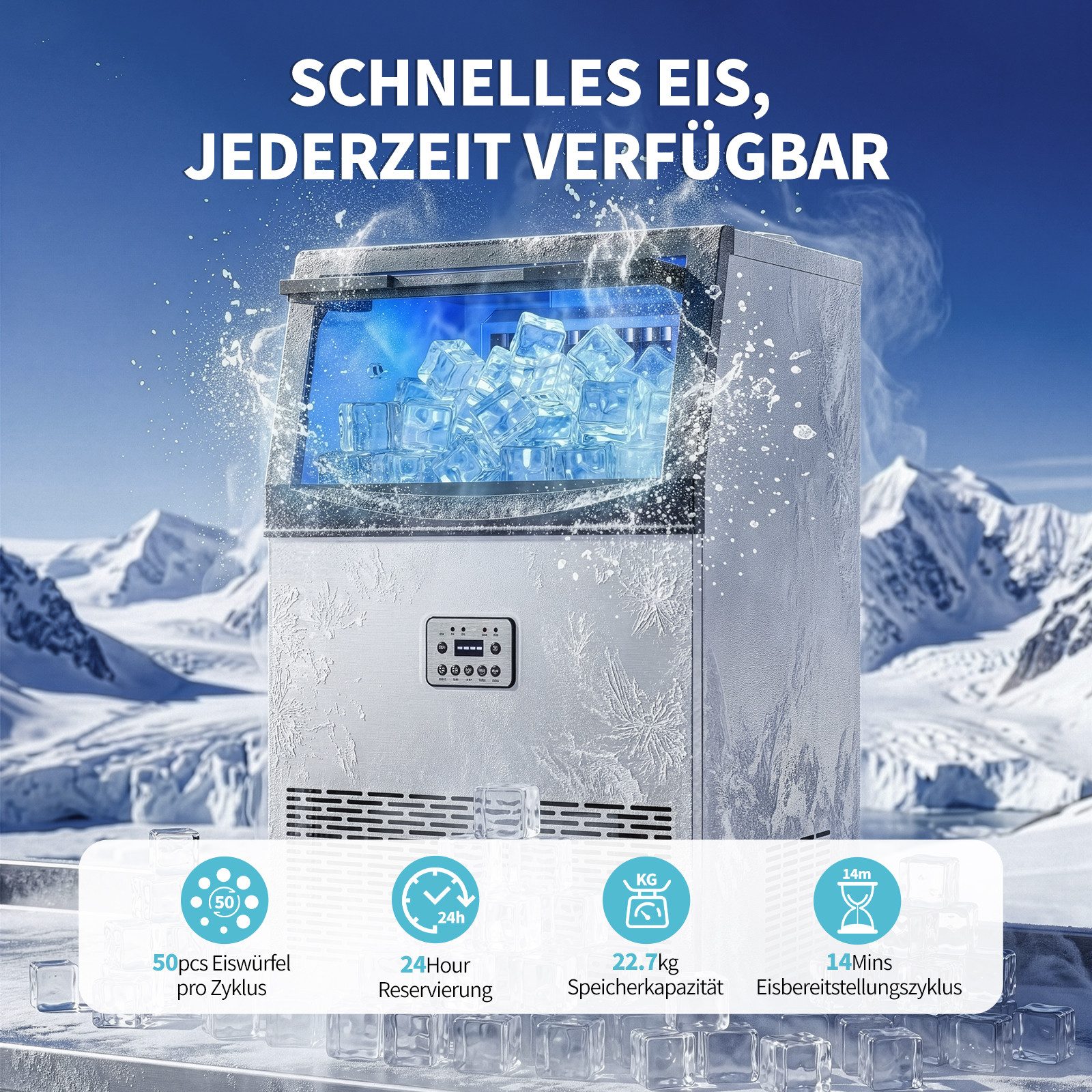 LALAHO Eismaschine Gewerbliche Eiswürfelmaschine, 50 kg/24 Std