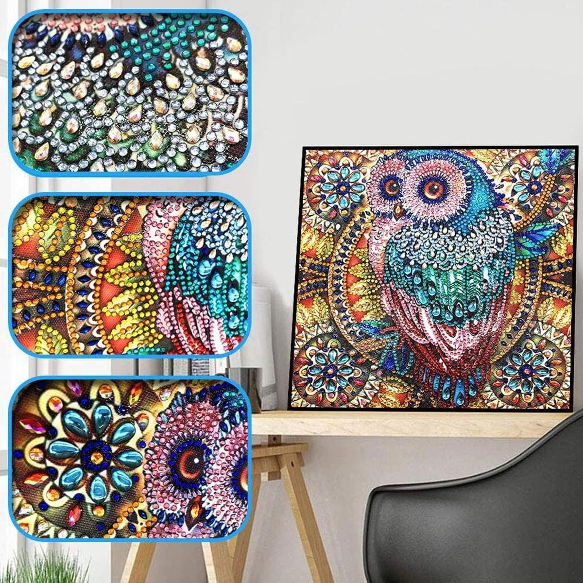 LA CUTE Раскрась по номерам 5d Diamant Malerei Kristall Eule 40x40cm DIY Раскрась по номерам (5d Diamant Painting mit Kristallsteinchen für Funkelndes Ergebnis, 5d Diamond Painting-Set 40 x 40cm), Entspannendes Hobby, kreative Stunden, schimmerndes Endergebnis.