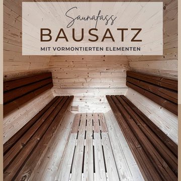 EDEN Holzmanufaktur Fasssauna Bausatz, Teile vormontiert Thermoholz Remmers Lasur, BxTxH: 202 x 282 x 211 cm, 45 mm, (Set) Veranda inkl. Zubehör